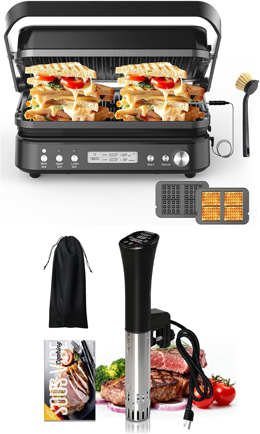 Ceramic Panini Grill Press 6 IN 1 & 1000W Sous Vide Cooker