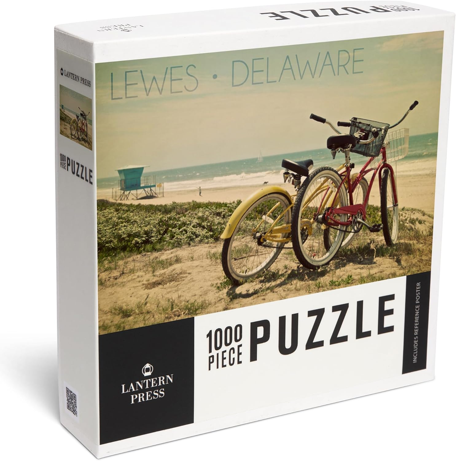 Lantern Press Lewes, Delaware, Bicycles and Beach Scene 1000 Piece Jigsaw Puzzle for Adults, Made in USA with Reference Poster