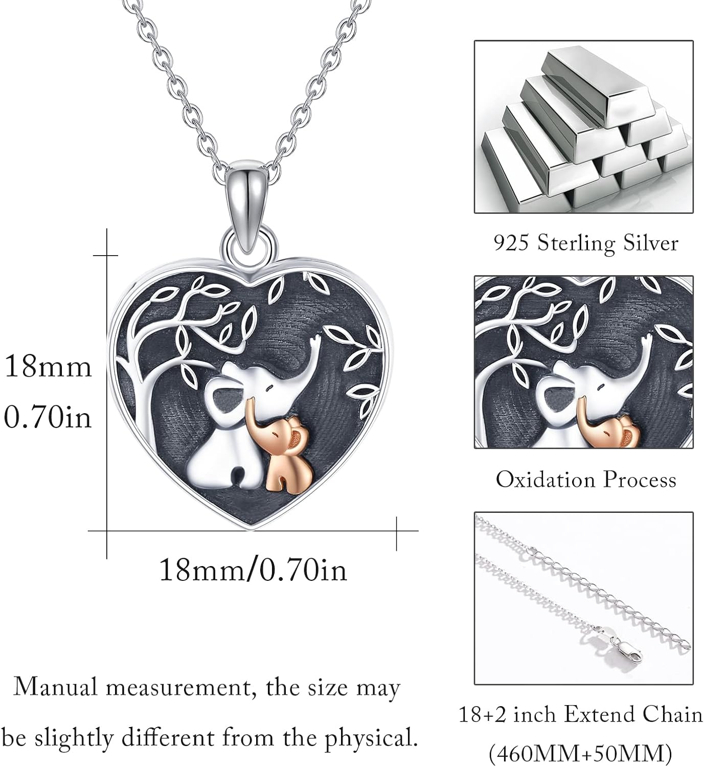Miniatura 5 de Lucky Elephant Locket Necklace Sterling Silver Customize Heart Locket Necklace That Holds Picture Elephant Pendant Jewelry Gifts for Women Girls Mom