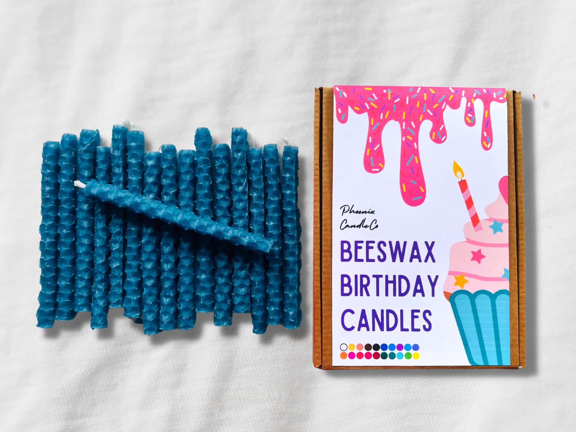 x16 Beeswax Birthday Candles | Hand-Rolled | Eco-Friendly (Sea Turquoise)
