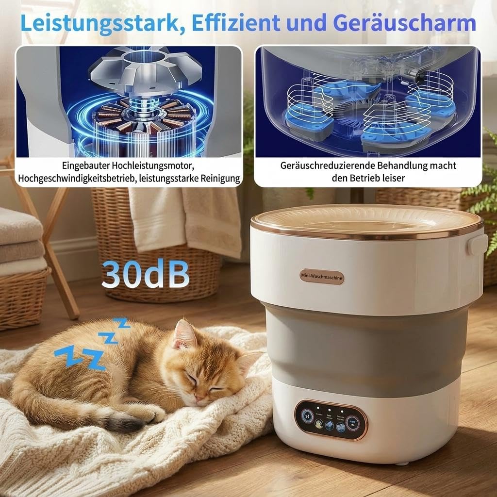 Faltbare Mini Waschmaschine Mit Schleuderfunktion 13L Kompakte Camping Waschmaschine 3 Programme Tragbar Weiß