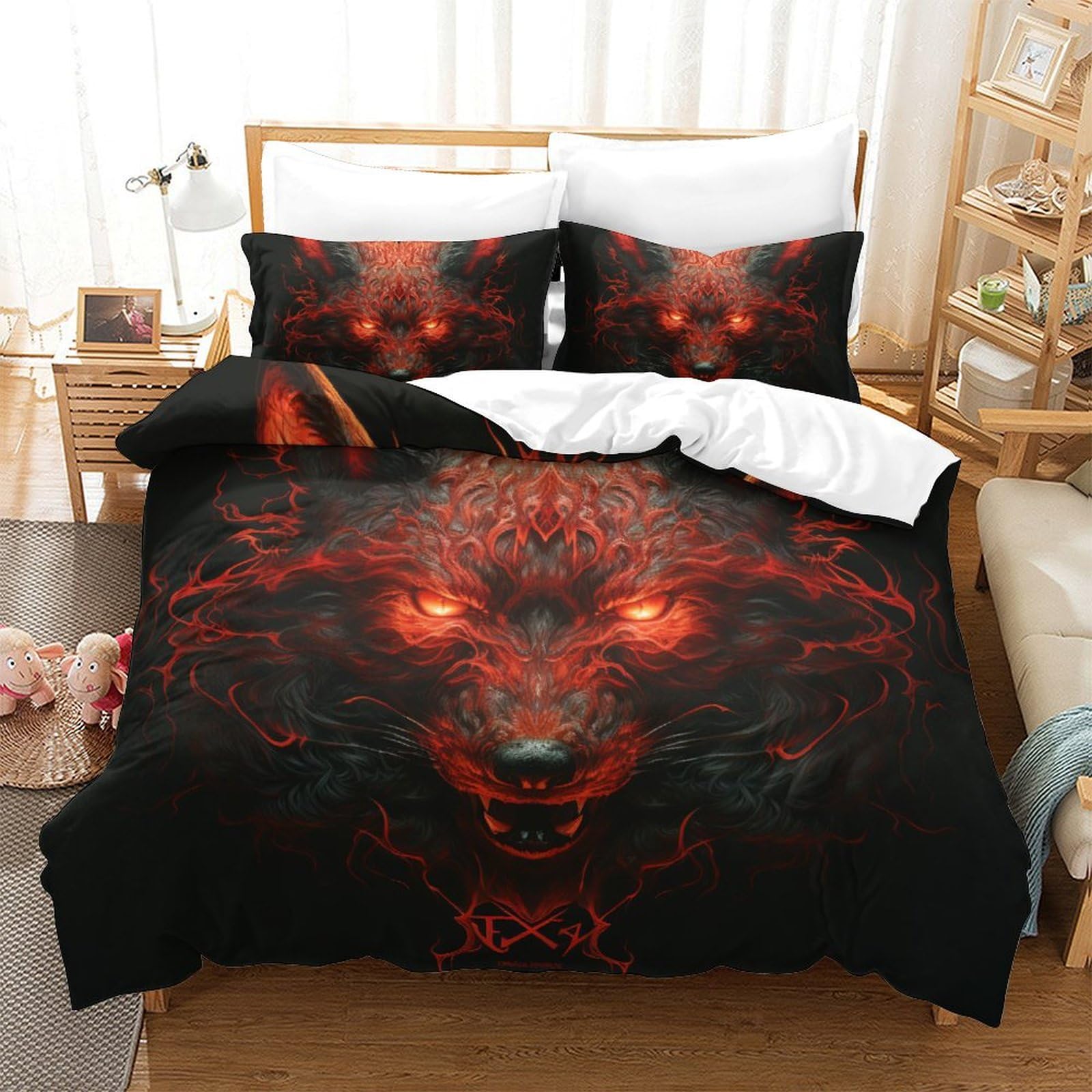 Parure de lit loup imprimé 3D pour chambre d'ado dynamique avec housse King 220x240