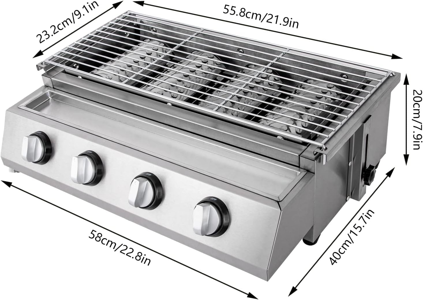 4-palnikowy przenośny grill gazowy, stal nierdzewna, regulowana wysokość