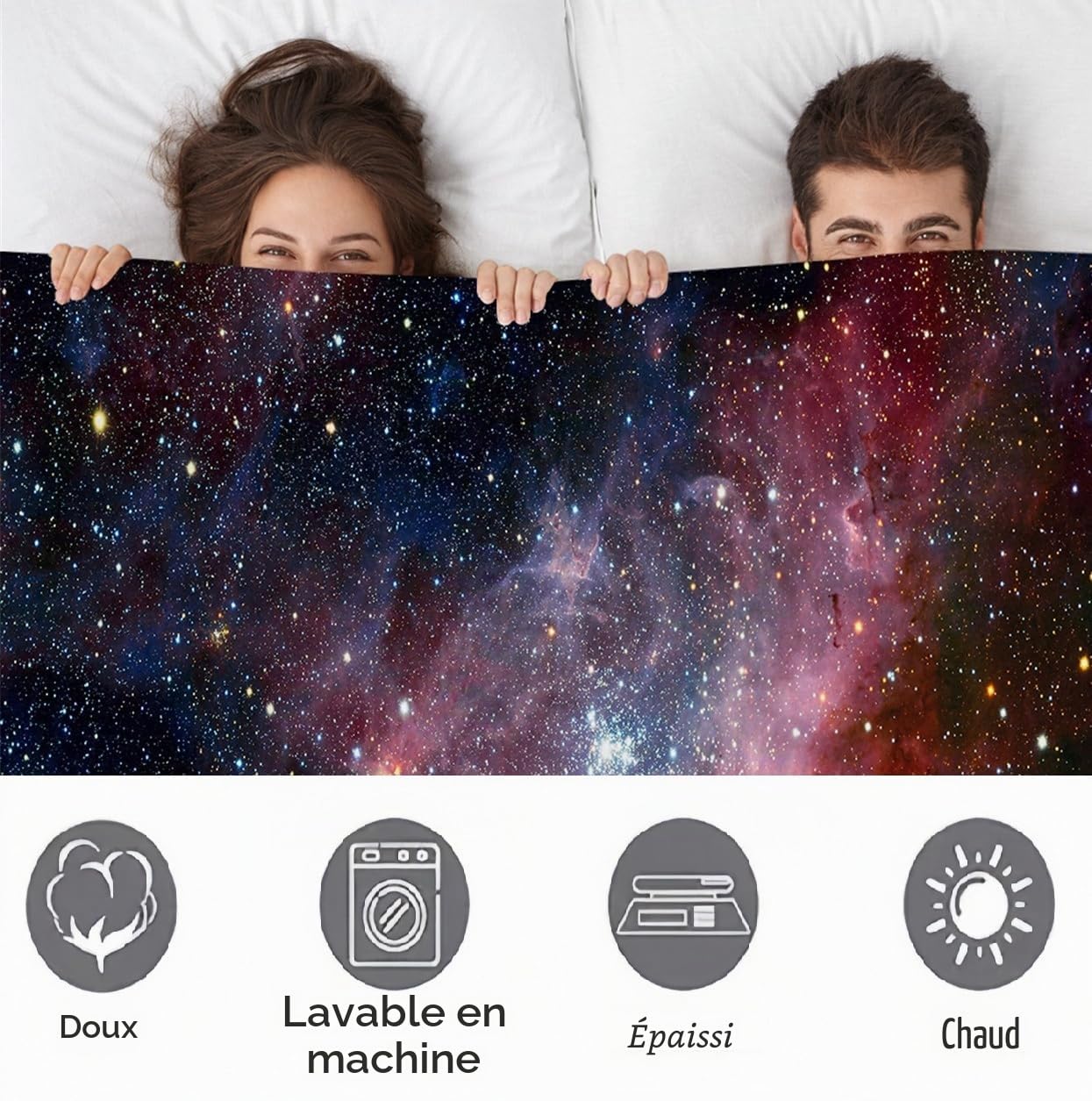 Couverture de Canapé Spatiale, Couverture Polaire Galaxie Couverture Peluche Confortable pour Voyage Canapé Fauteuil Lit Couples Hommes Femmes, 200 cm x 150 cm, Multicolore