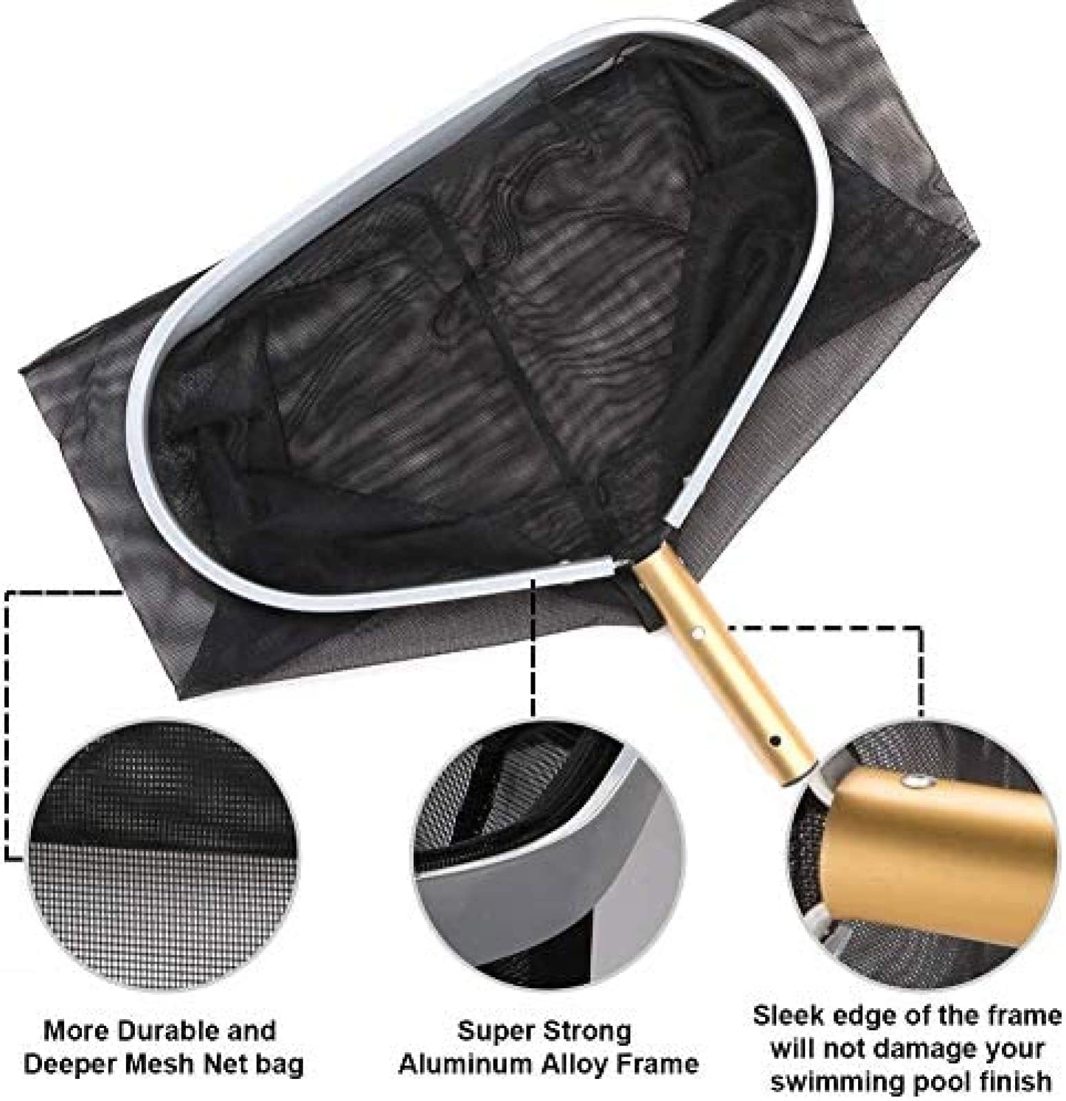 Red para Piscina, Skimmer para Piscina con Estructura metálica Resistente, Red de Limpieza para Piscina con Bolsa Profunda, para Limpiar Hojas y escombros de la Piscina,Black