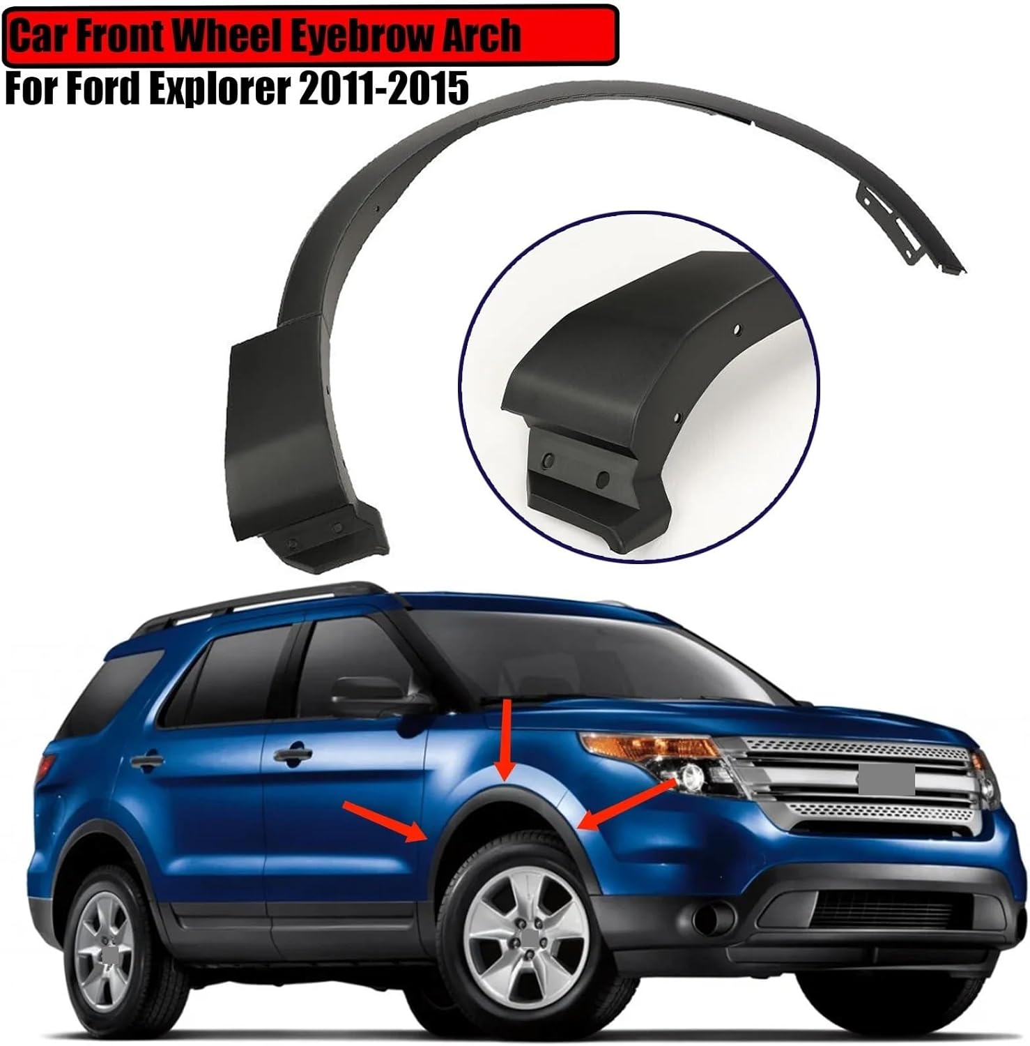 Car Fender Accessories Car Front Wheel Arch Molding Eyebrow Flare fenders Trim for Fords Explorer 2011-2015 BB5Z-16038AA BB5Z-16039AA Replacement(Left)