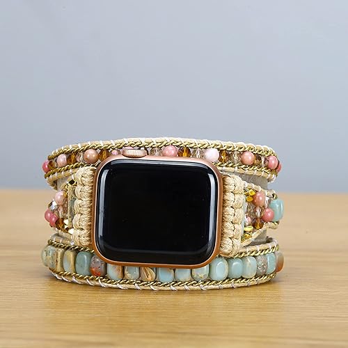 Miniatura 2 de Correa de reloj bohemia con cuentas compatible con Apple Watch Band de 1.97, 1.77, 1.73, 1.65, 1.61, 1.57 y 1.49 pulgadas, hecha a mano para mujer,