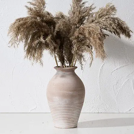 Ceramic Rustic Farmhouse Vase, 9.2 inch Whitewashed Terracotta...