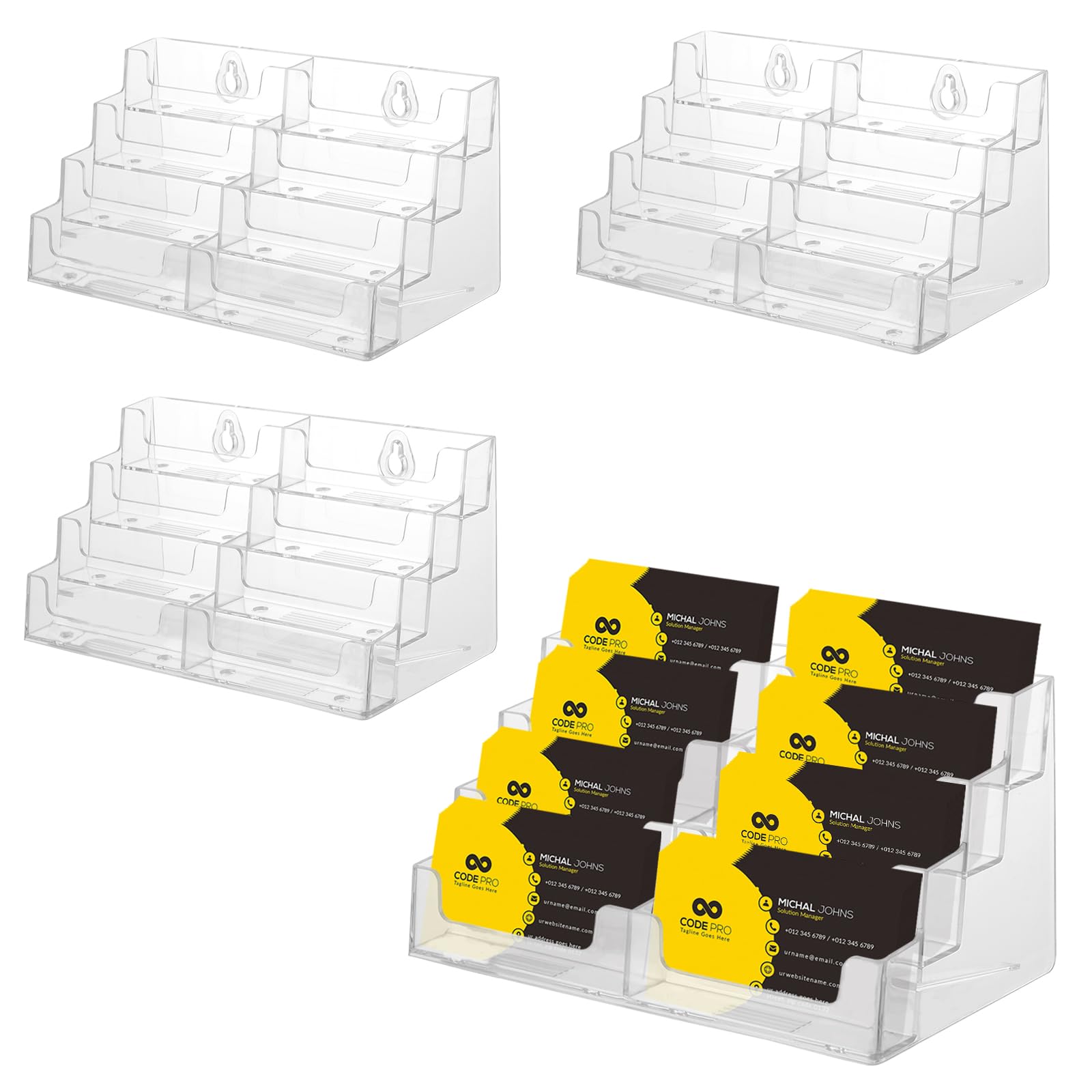 Lot de 4 porte-cartes de visite en acrylique avec 8 compartiments pour cartes de visite, organiseur de cartes de visite pour bureau et bureau