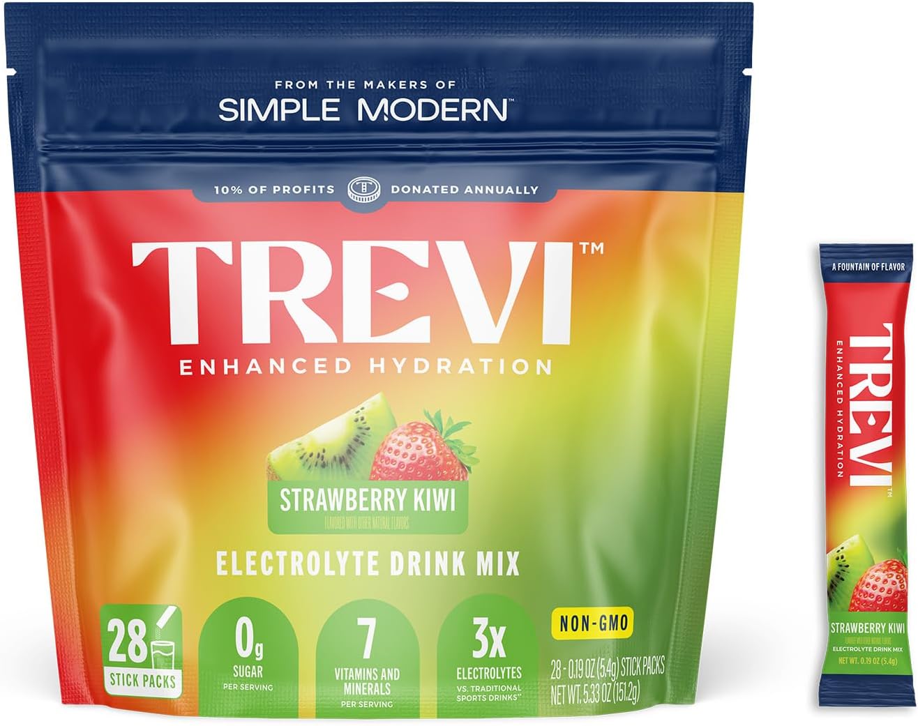 TREVI™ Everyday Sugar Free Electrolytes - Essential Drink Mix Hydration Powder Packets - 28 Count - Strawberry Kiwi