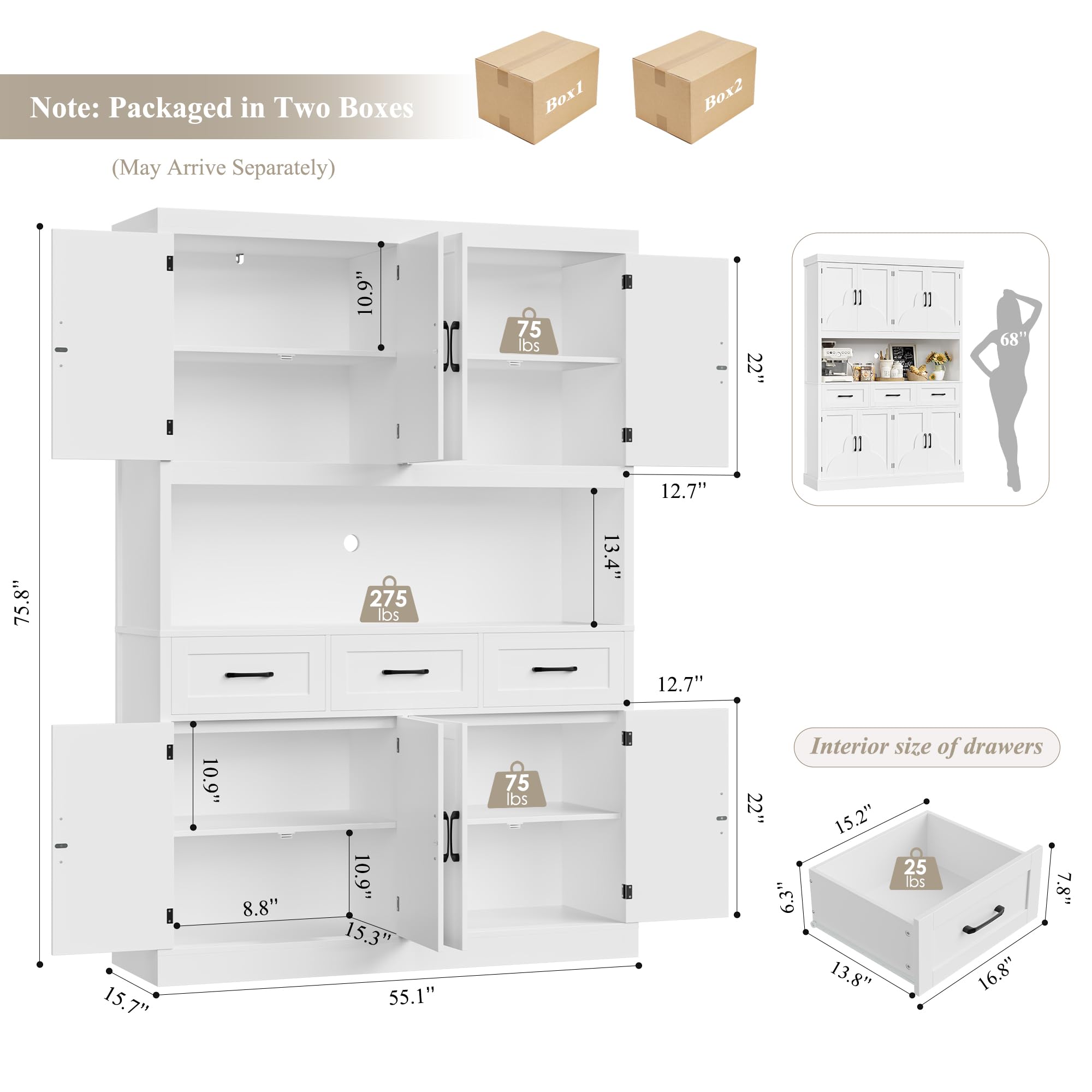 Amazon｜HITHOS 高さ76インチ キッチンパントリー収納キャビネット 幅
