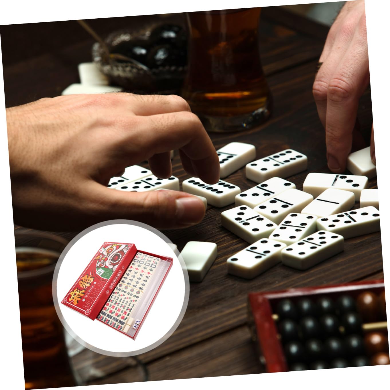 Kleiner Mahjong Satz Tragbar, Weißes Reisespiel für Indoor Outdoor