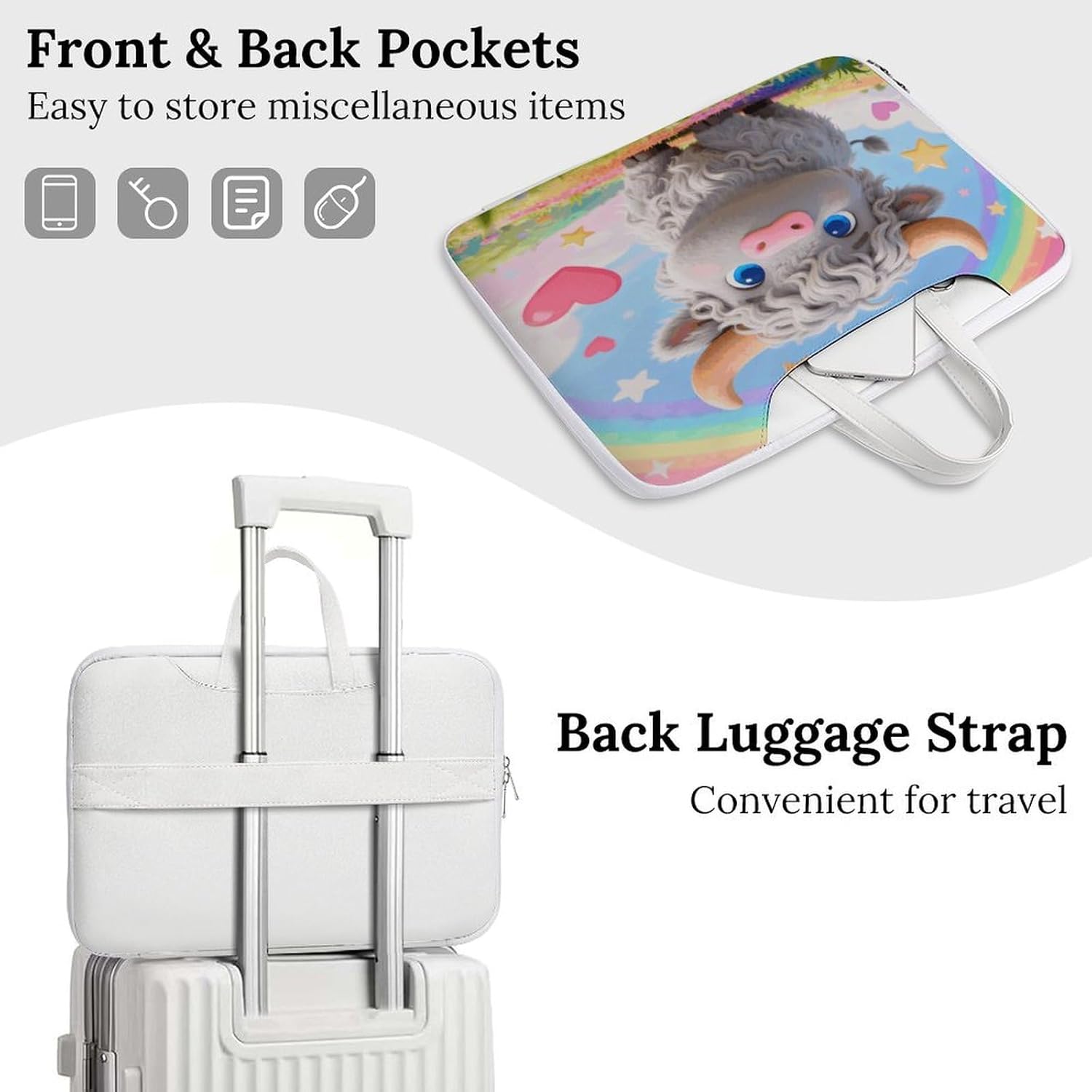 Highland Cow 42x30.5cm White-style Laptop Bag Leather Tablet Computer Briefcase Large Capacity Work Business Tote Bags for Office