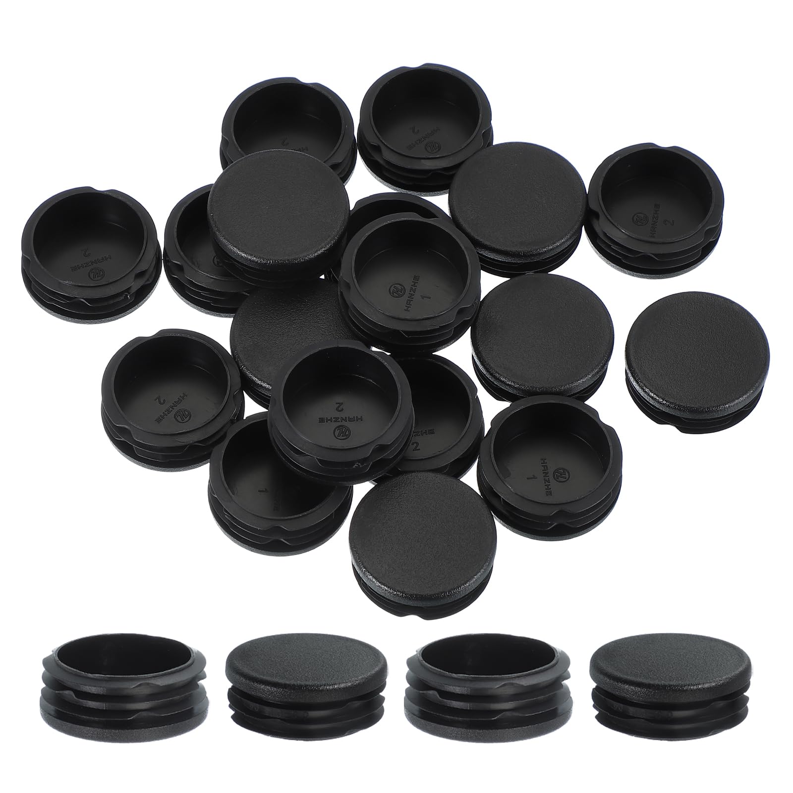 PATIKIL 2 Inch Plastic Tubing End Caps, 20 Pcs Round Hole Plug Insert for Round Iron Pipe Chair Leg Table Bookshelves Patio Furniture, Black