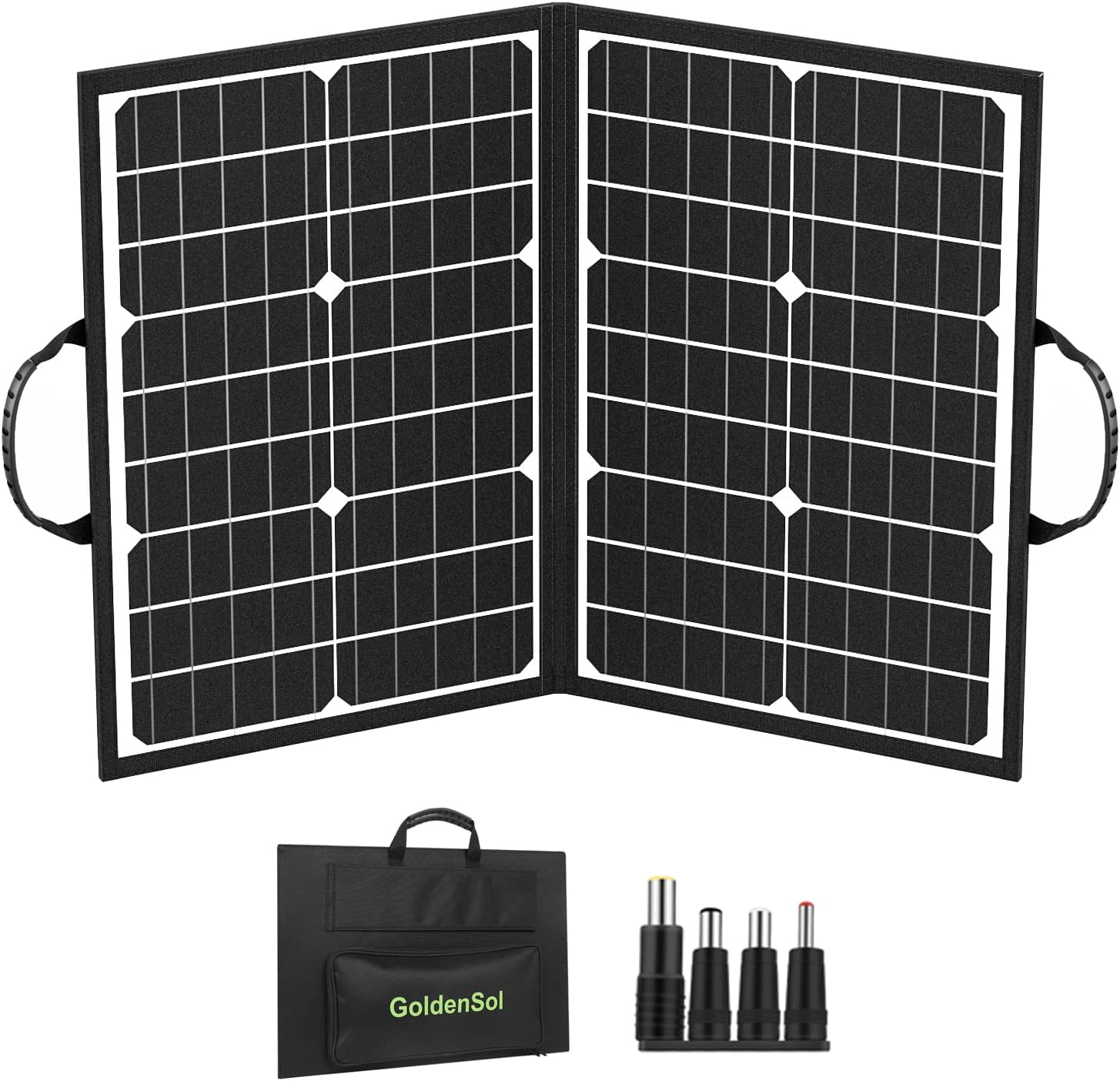 60W Solar Panel, GoldenSol Foldable Solar Charger with USB Ports/Kickstands, Monocrystalline Portable Solar Panel for Solar Generators Camping RV