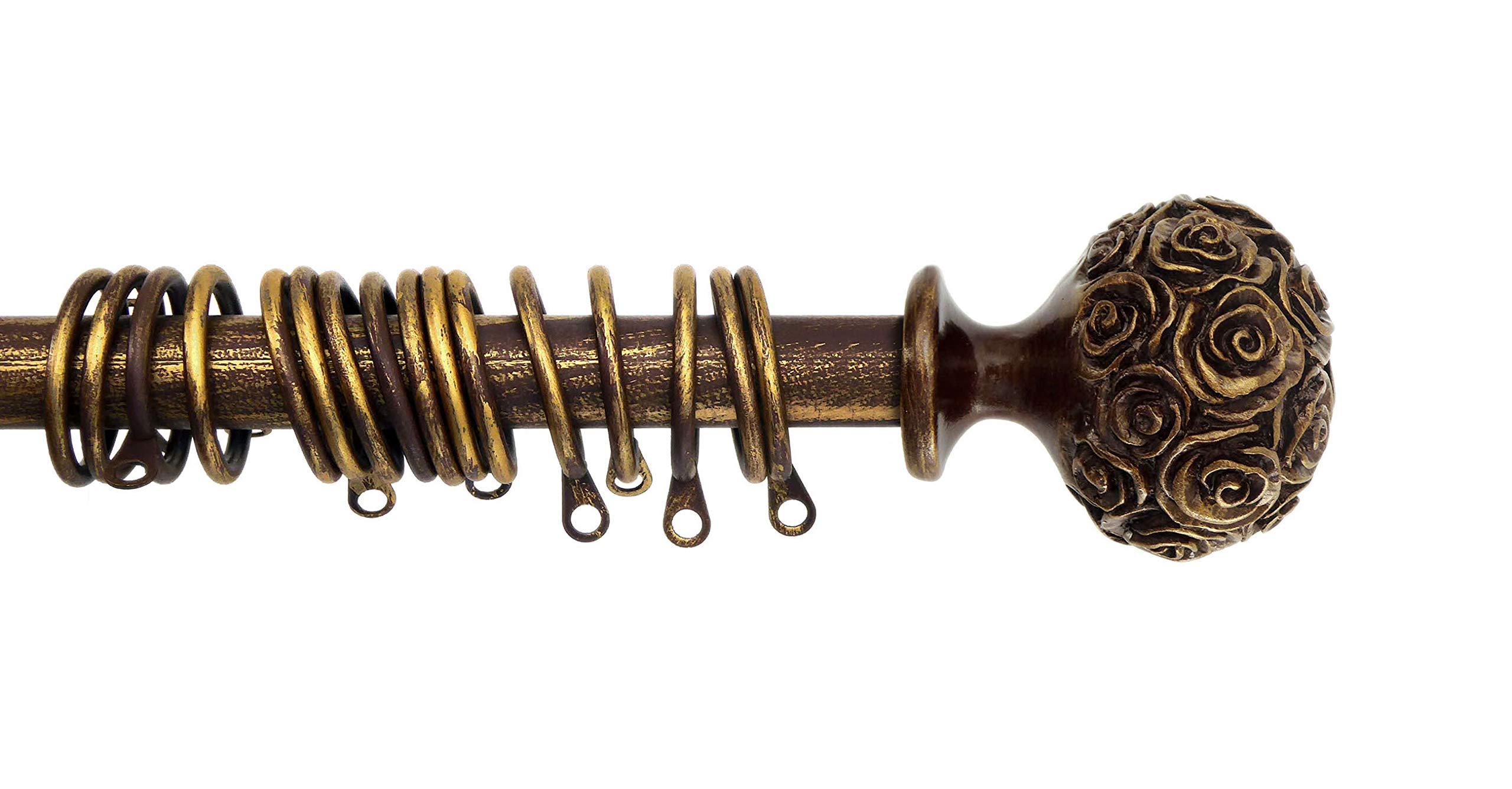 AT17 Gardinenstange Ausziehbar, Vorhangstange Gardinenstange Variable Länge Landhaus Shabby Chic - Rosen Prägemuster - 160-300 - Durchmesser 2 cm - Braun/Gold - Metall