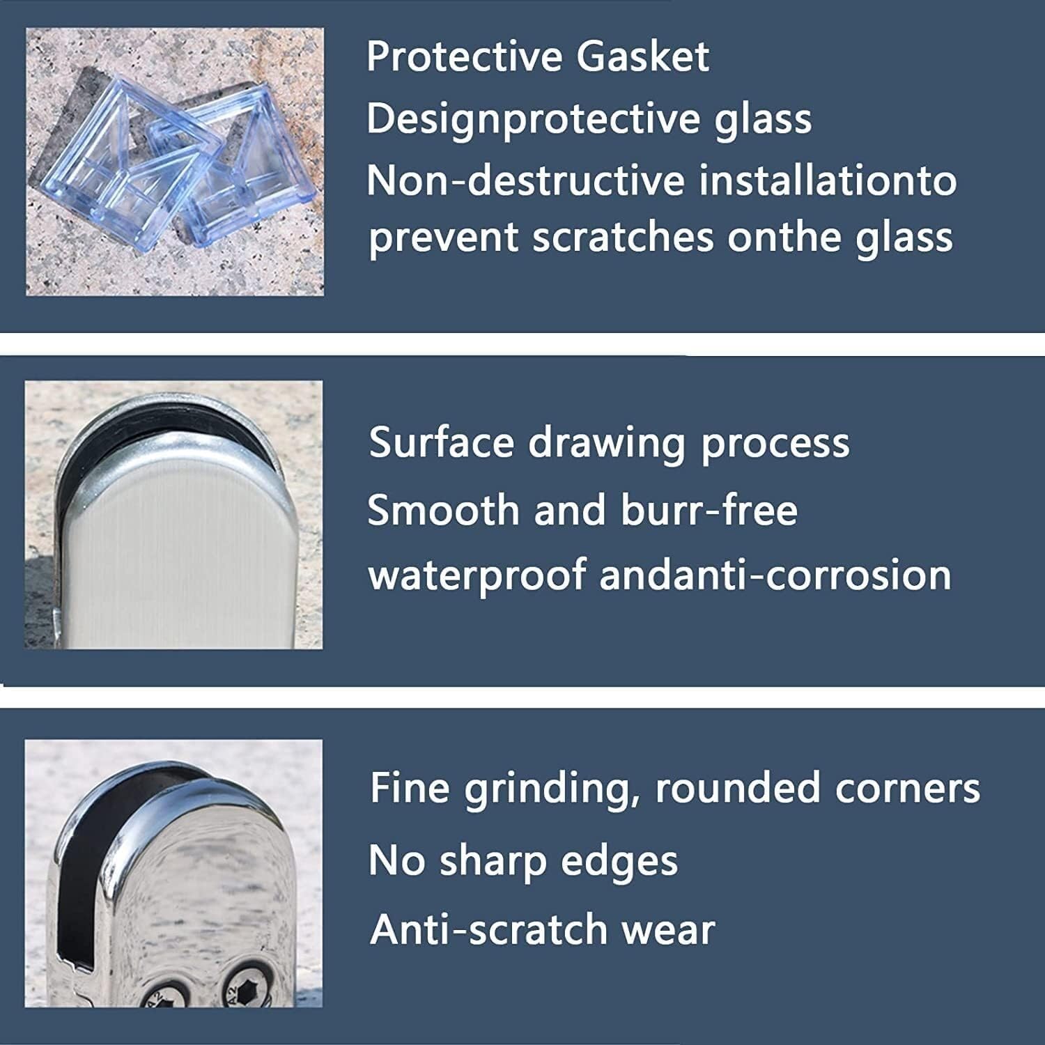 Spigot Clamp 4 Pieces Stainless Steel Glass Floor Clamp Glass Bracket U Shape Adjustable Balustrade Post Glass Floor Clamp