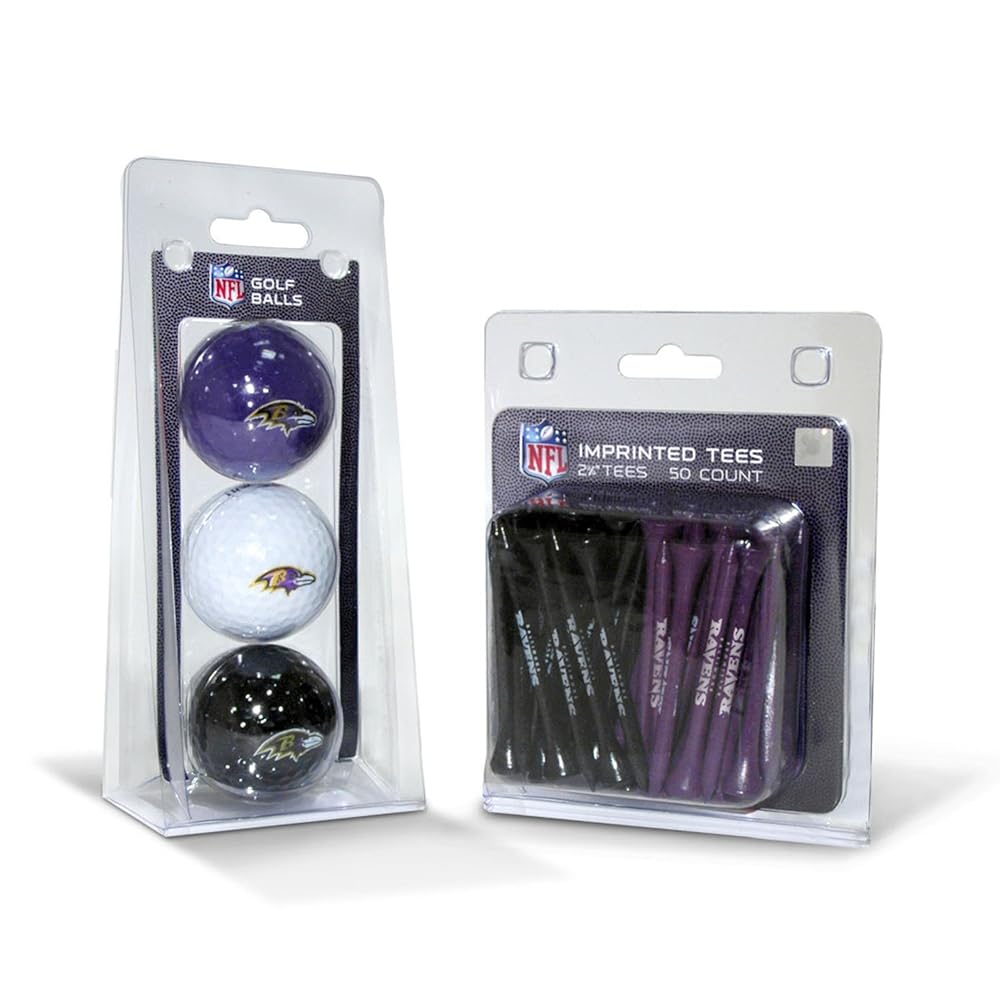Team Golf NFL Baltimore Ravens 3 Golf Balls And 50 Golf Tees Logo Imprinted Golf Balls (3 Count) & 2-3/4 Regulation Golf Tees (50 Count), Multi Colored