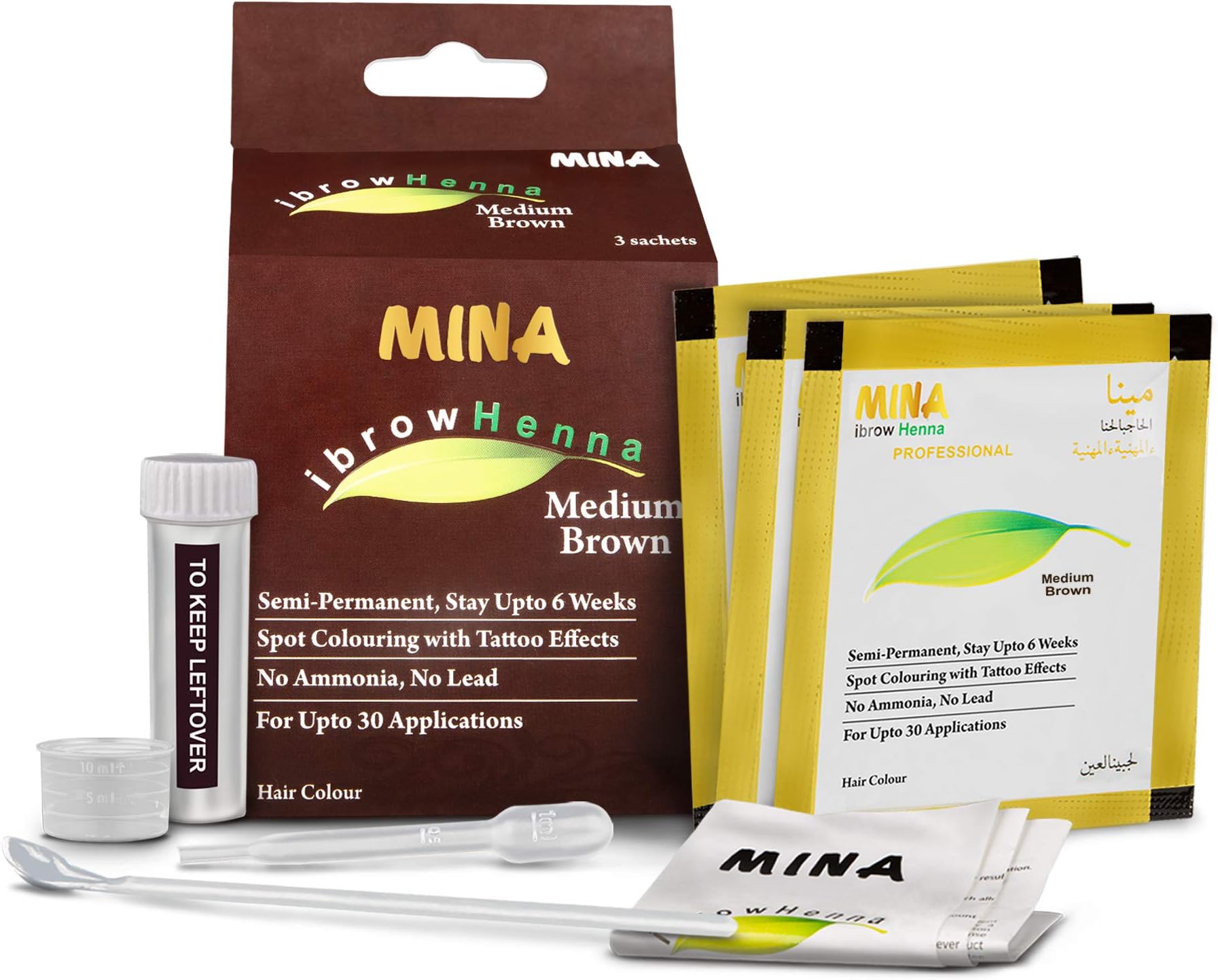 Mina ibrow Hair Color Medium Brown|Natural Spot coloring Hair Tinting Powder, Water and Smudge Proof | No Ammonia, No Lead with 100% Gray Converge|Vegan and Cruelty free