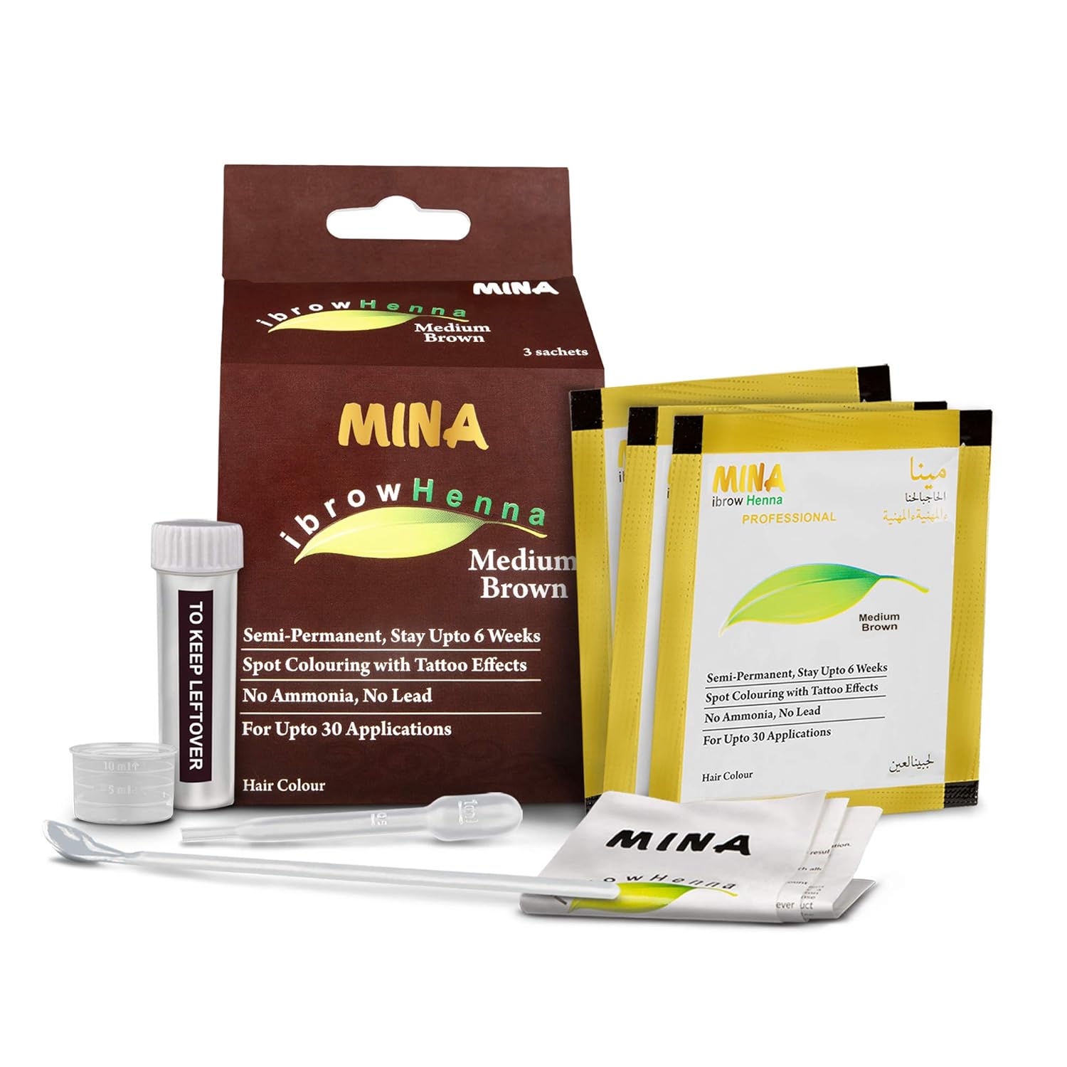 Mina ibrow Henna Hair Color Medium Brown|Natural Spot coloring Hair Tinting Powder, Water and Smudge Proof | No Ammonia, No Lead with 100% Gray Converge|Vegan and Cruelty free : Beauty & Personal Care