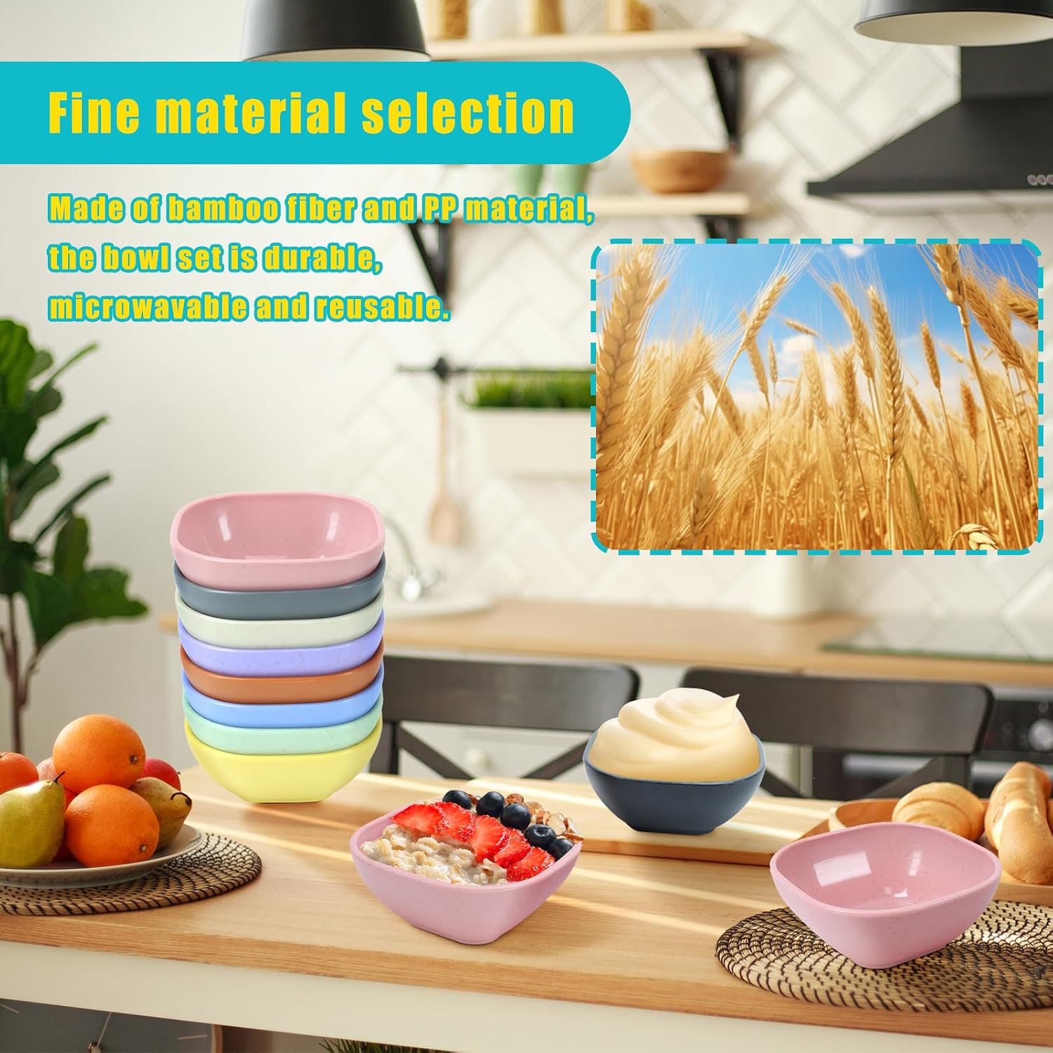 TKOnline 12 Pack 4.5 OZ Wheat Straw Dipping Bowls, Unbreakable Sauce Cups