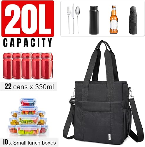 Vista 5 de NOL - Lonchera aislada para mujer, bolsa grande y espaciosa con correa de hombro ajustable extraíble con múltiples bolsillos, bolsa enfriadora a
