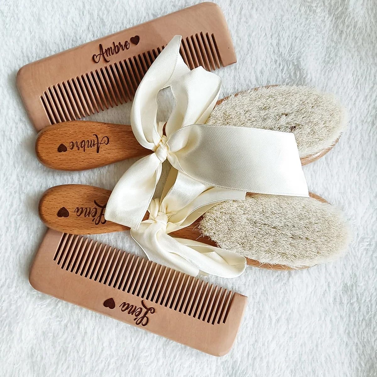 Brosse À Cheveux Bébé Personnalisée En Laine Pour Nouveau-né, Peigne En Bois Portable, Brosse De Bain Pour Bébé