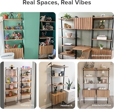 mopio Norwin 4 Piece Entertainment Center with Storage, 70 TV Stand, Industrial Modern Television Accent Cabinet, Oak Wood Media Console Table with 3-Tier Shelf Bookcase (3-Tier Cabinet Set)
