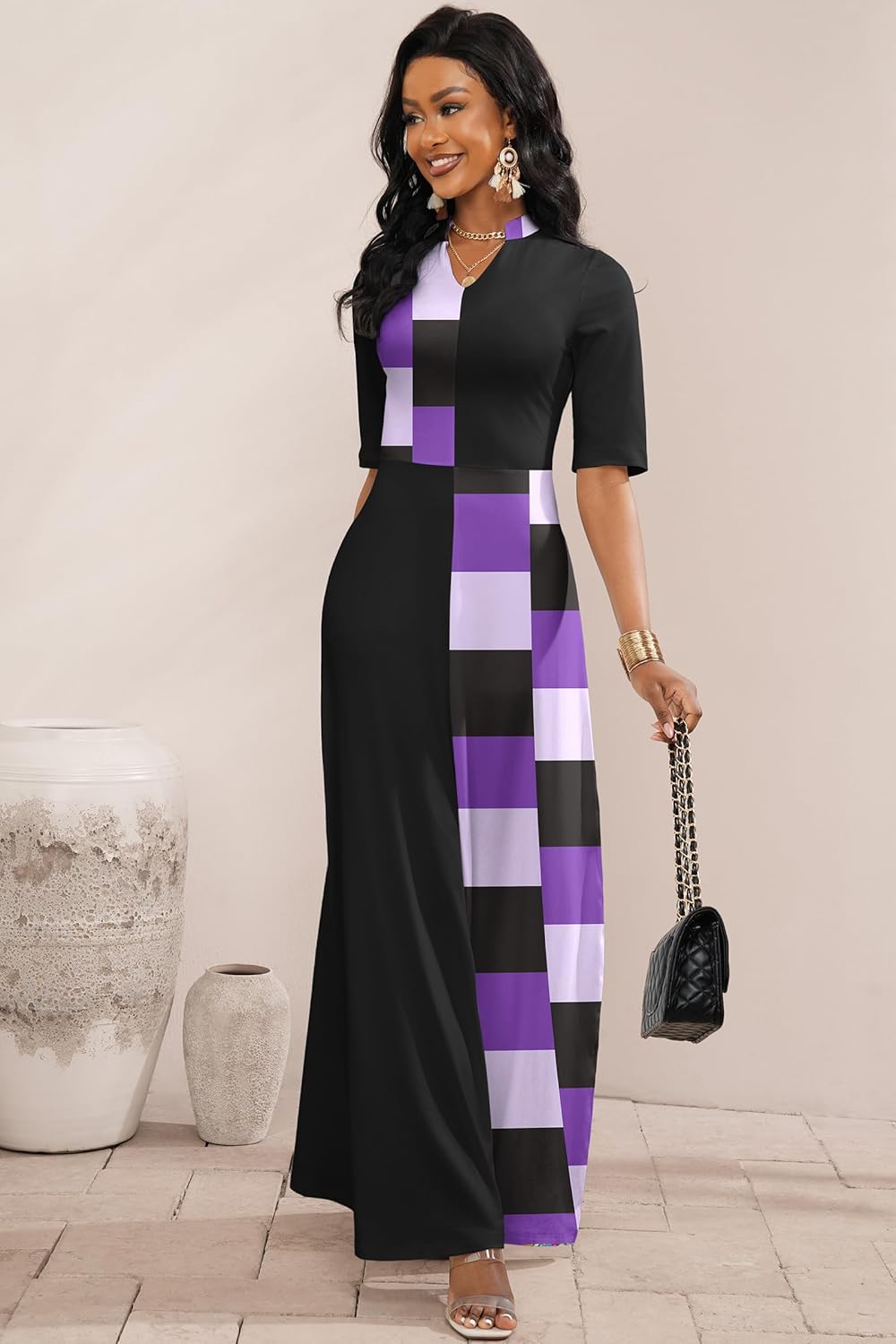 Runwind Maxi Long Dress for Women - Casual Church A-Line Elegant Cocktail Dresses V Neck - Image 4