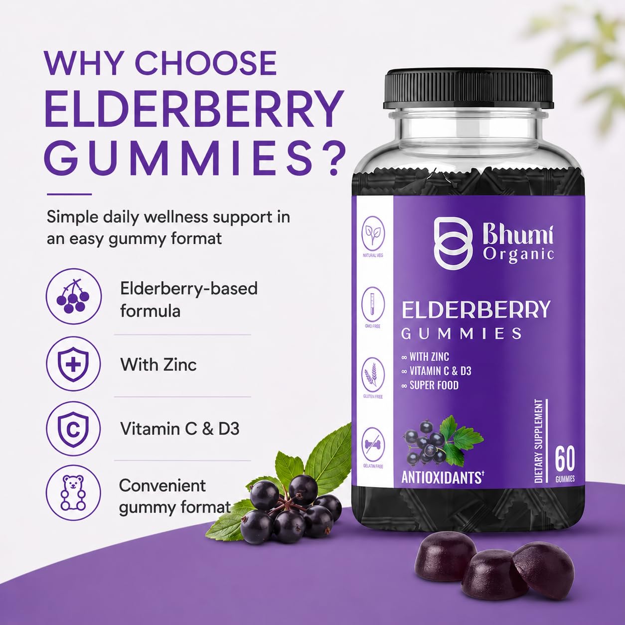 Elderberry Gummies, 60 Count, Berry Flavored — Amazon image 3