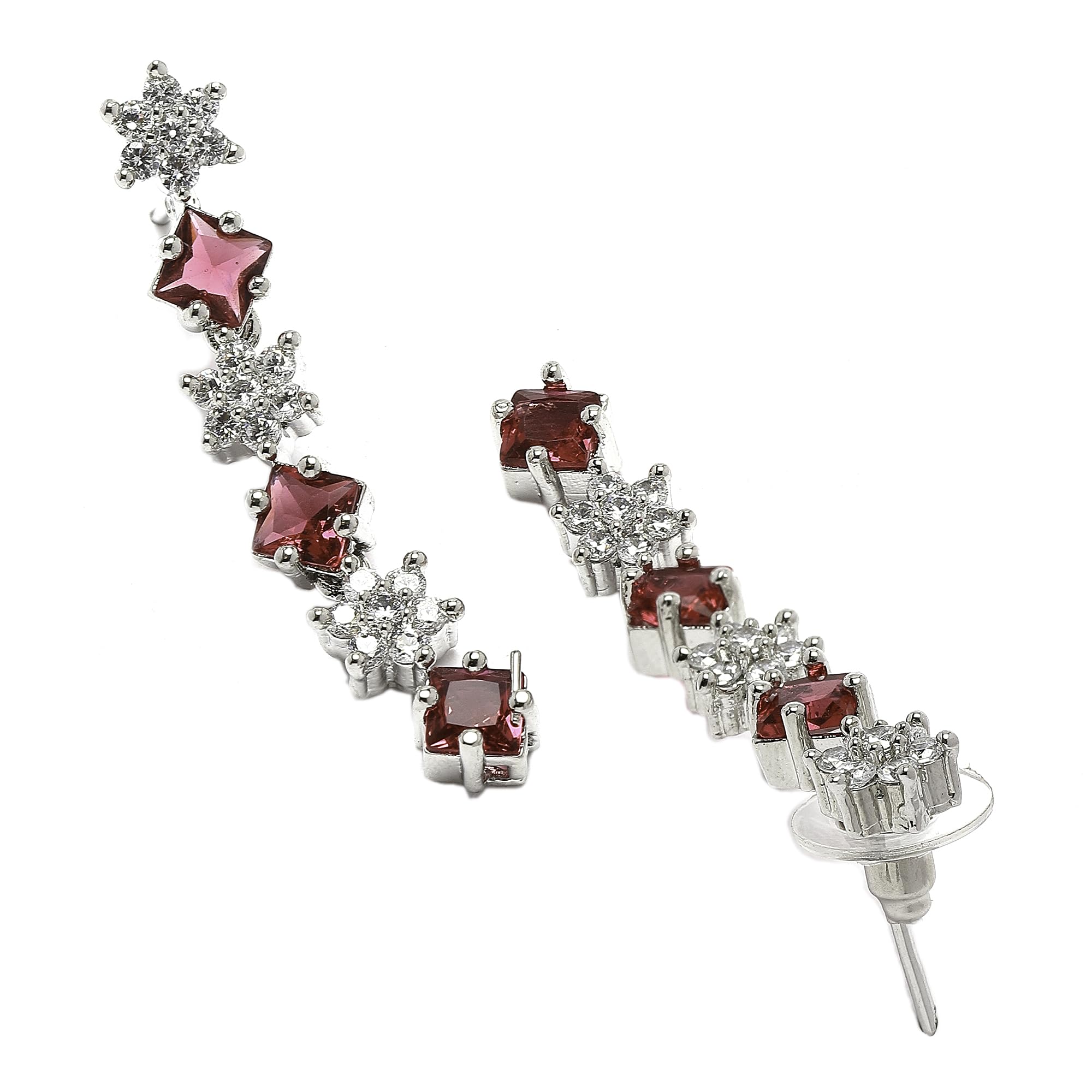 Rhodium-Plated Star Shaped Laye Necklace With Earrings Set