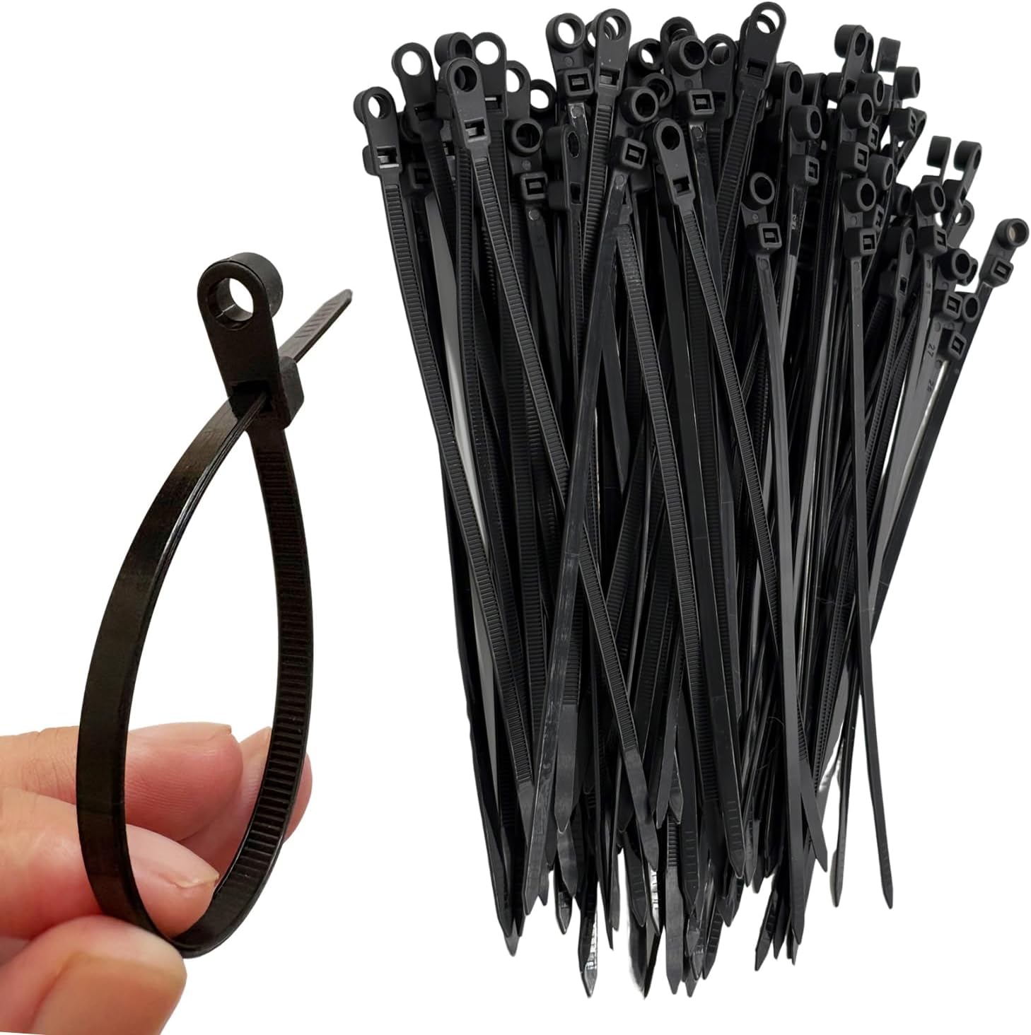 100Pcs Plastic Cable Ties with Screw Holes 8 Inch Self locking Cable Wire Ties for Indoor and Outdoor Basic Zip Ties 40 LBS-Black