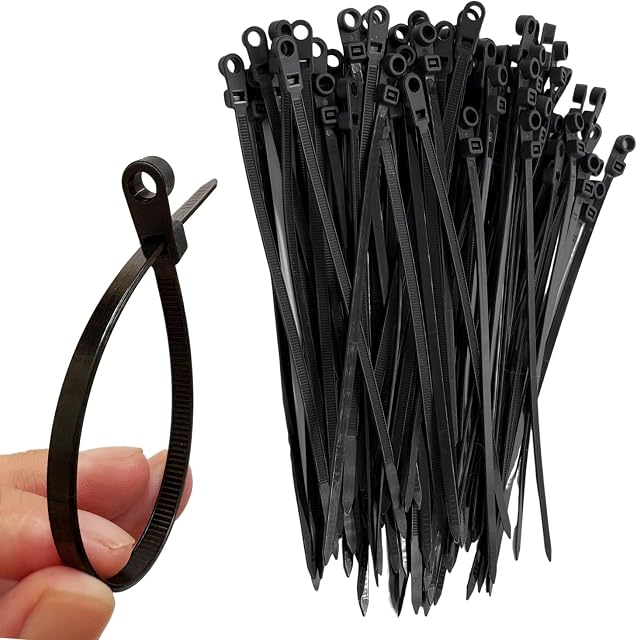 Plastic Cable Ties with Screw Holes (100 Pack) 8 Inch Mount Head Electrical Zip Ties 40 LBS-Black