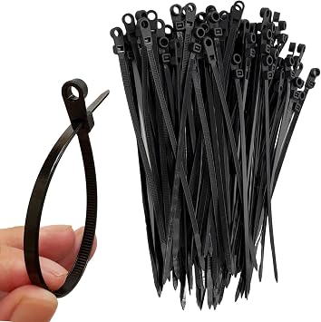 100Pcs Plastic Cable Ties with Screw Holes 8 Inch Self locking Cable Wire Ties for Indoor and Outdoor Basic Zip Ties 40 LBS-Black