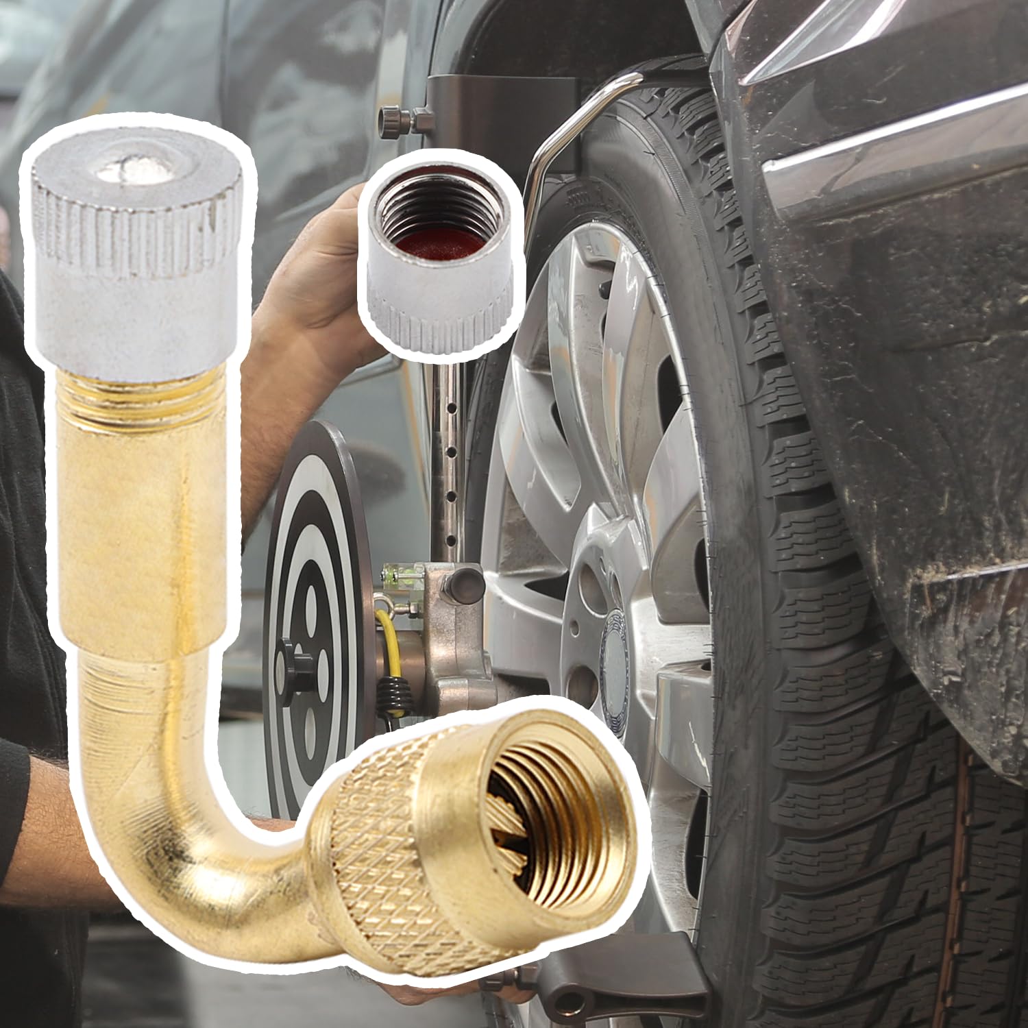 Prolunga per valvola con adattatore in rame, prolunga angolare per valvola automatica, prolunga per valvola pneumatici per auto, moto, bicicletta, scooter (45°)