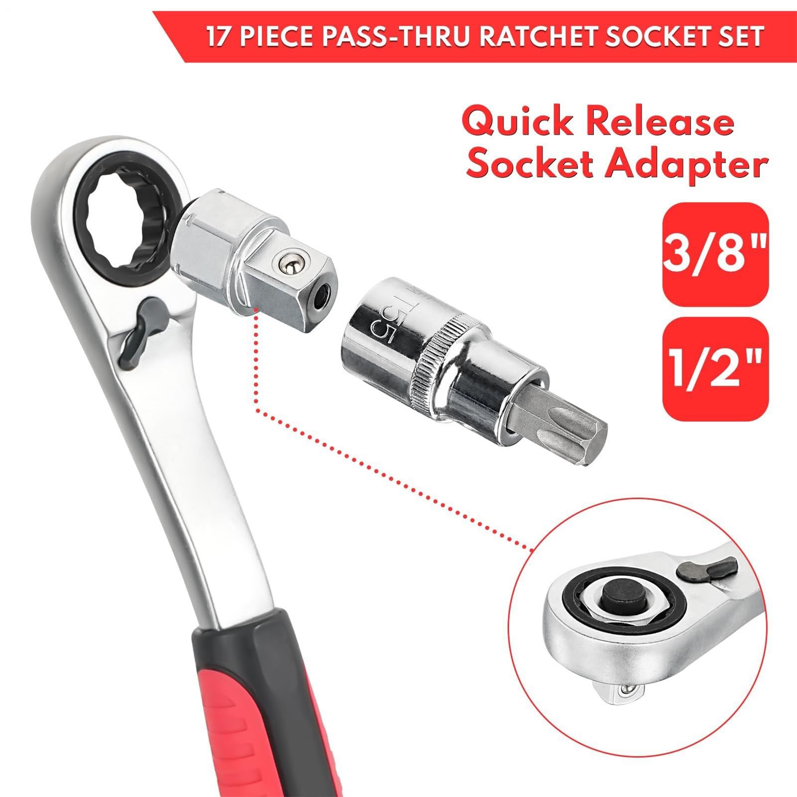 Set Chiavi a Cricchetto e Bussole Kit Attrezzi Manuali Compatto Portatile | Set Chiave A Cricchetto E Bussole Drive per Manutenzione Veicoli, Riparazione Elettrodomestici, Lavori Idraulici, Instal