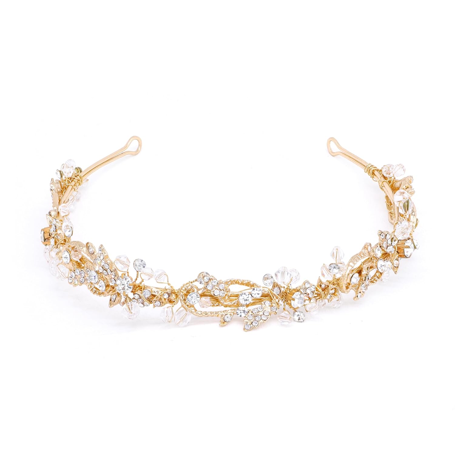 Oriamour Bridal headband Rhinestone Hair Band Bridal Headpieces for Bride Hair Jewelry Accessories (Gold, 14'')