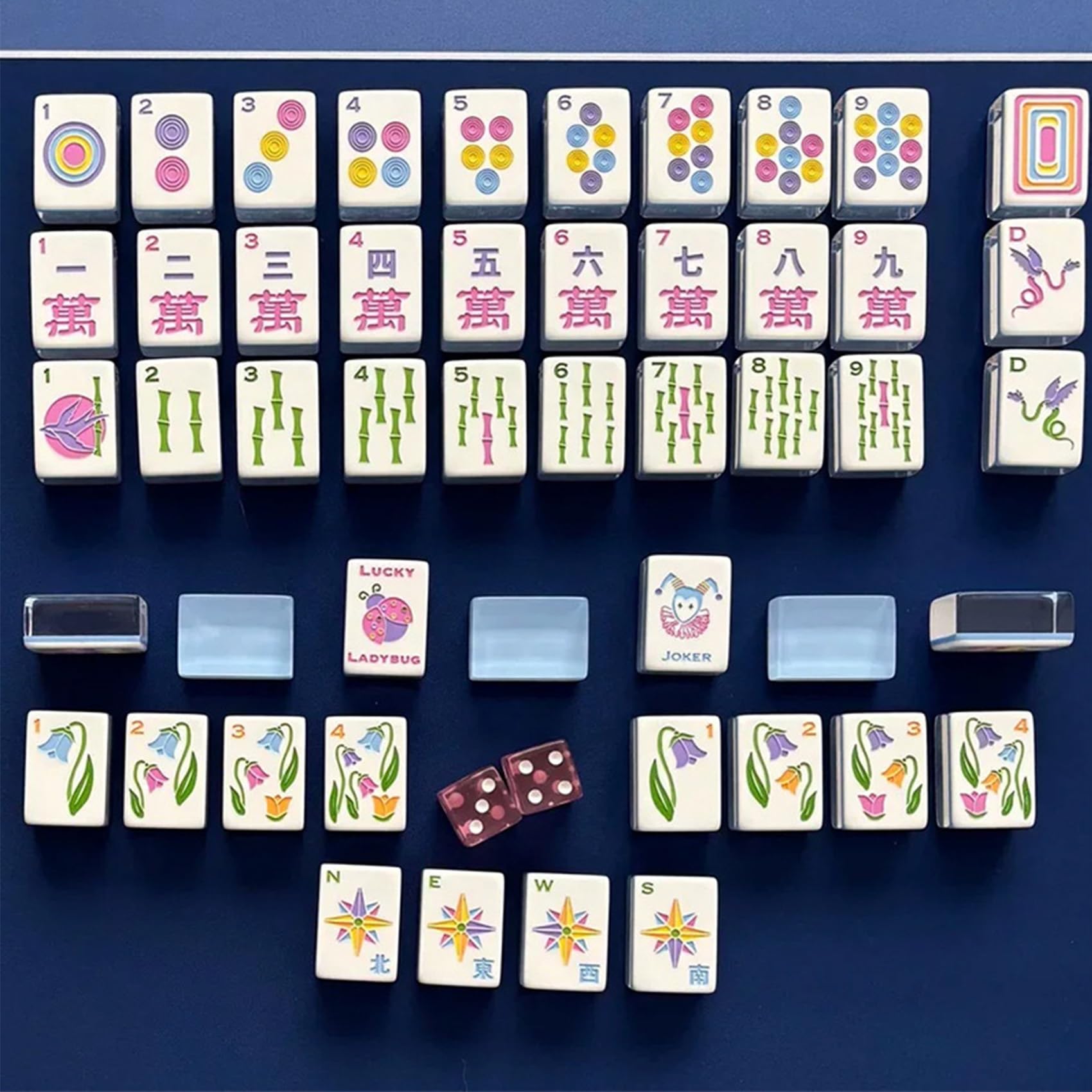 Jeu de mah-jong américain gravé (160), sac de transport, 4 réglettes, 4 dés