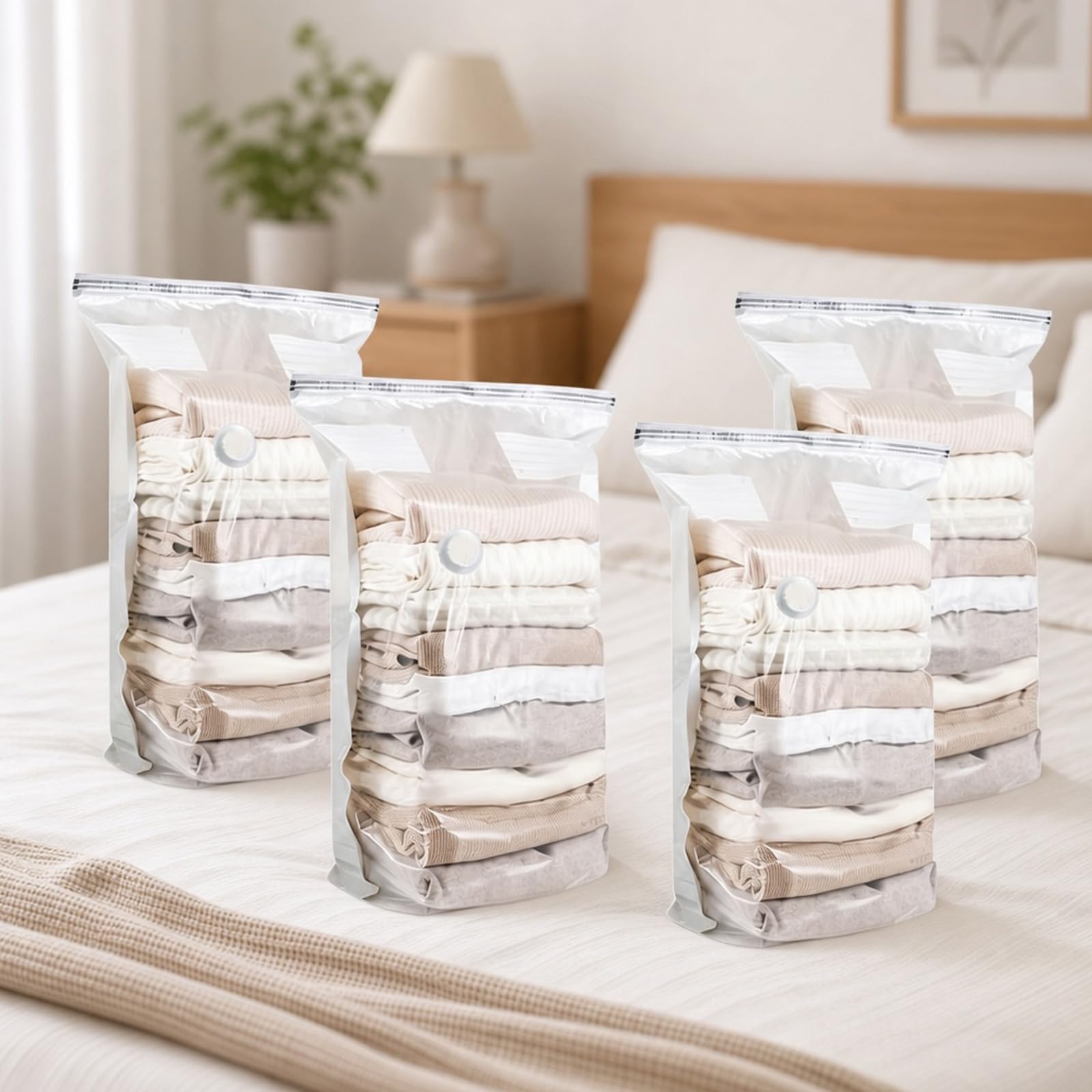Bolsas de almacenamiento al vacío, bolsas reutilizables para ahorrar espacio, prensa y sellar para ropa, ropa de cama, edredones, equipo fuera de temporada, no necesita bomba, 9 paquetes para una