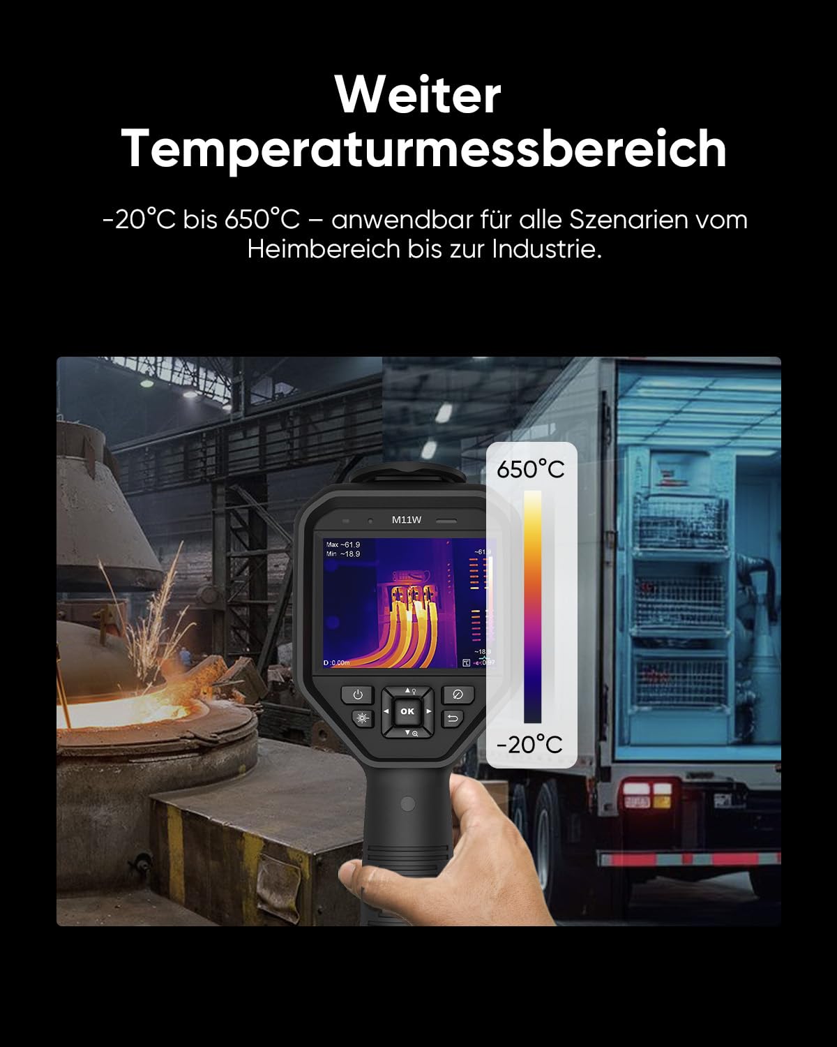 HIKMICRO M11W Professionelle 3,5”Touchscreen Wärmebildkamera 192 x144 IR Auflösung, 8MP Visuelles Sensormodul, Wi-Fi, 25 Hz, 2 Li-Ionen-Akkus, bis zu 12 Stunden Dauerbetrieb, 37.2°× 27.8°, -20°C~650°C