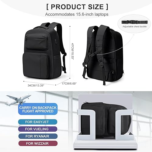 Miniatura 6 de coowoz Mochila de viaje para mujeres y hombres Mochila de Viaje negra para laptop Mochila de senderismo, Negro -