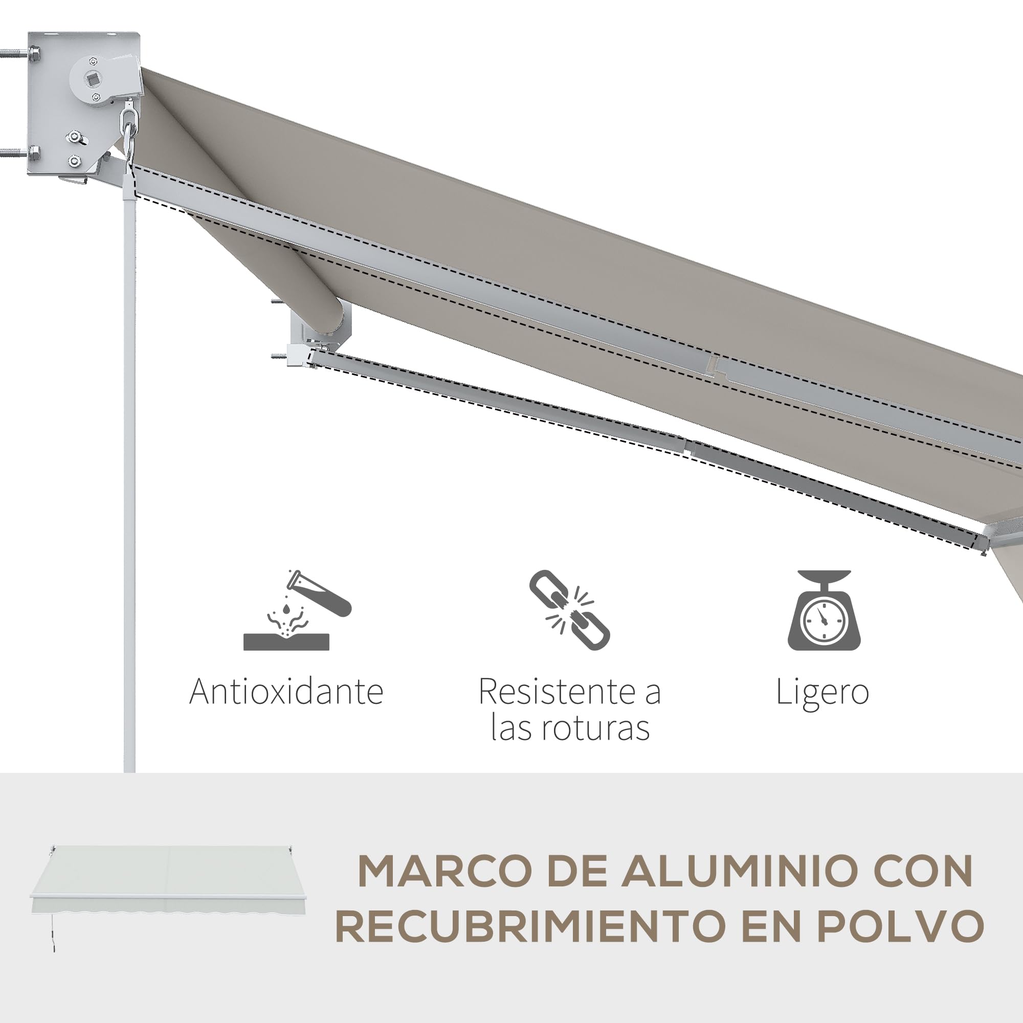 Outsunny Toldo Manual Retráctil 200x295 cm Toldo Enrollable de Exterior con Manivela de Metal y Impermeable Anti-UV para Jardín Terraza Ventanas Crema