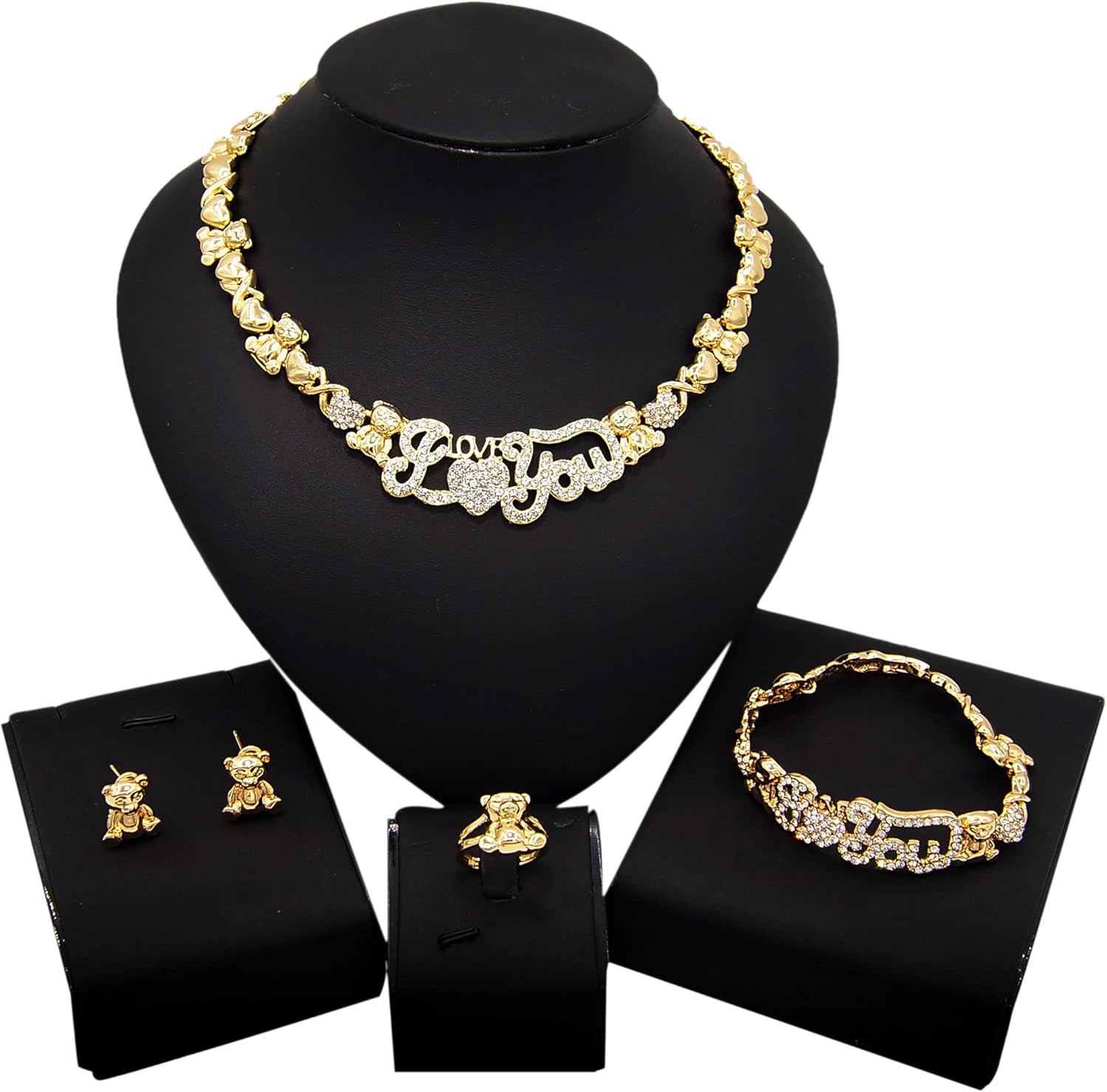 African Necklace Set Hugs and Kisses Gold Jewelry Sets For Women 18k Gold/Silver Filled LOVE Necklaces Jewelry Sets Wedding Jewelry Necklace Earrings Bracelet Ring Gifts - Image 6
