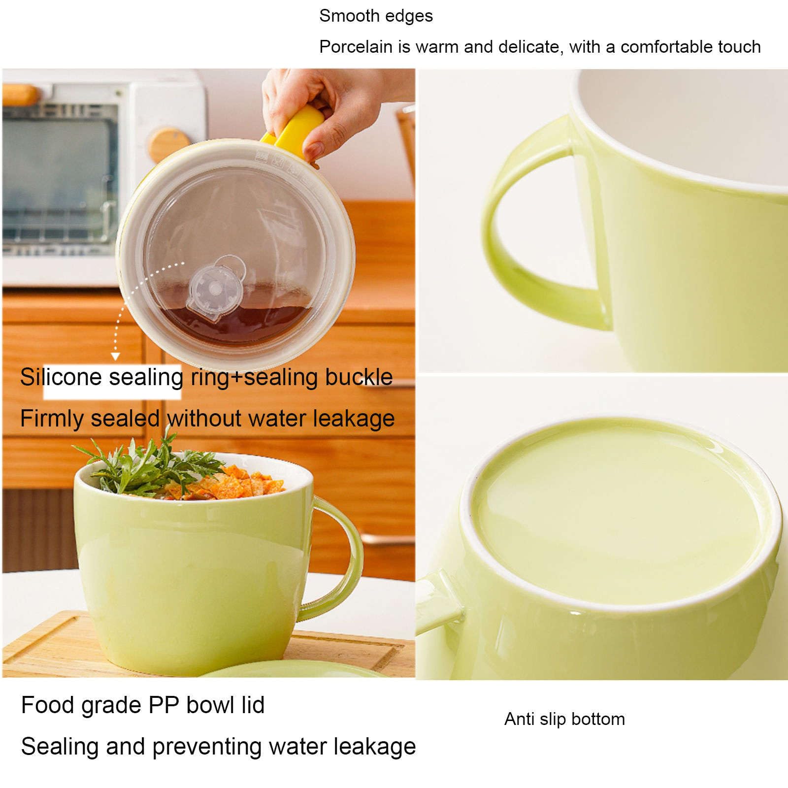 Bardzo duża, ceramiczna miska do ramenu z pokrywką, 1200 ml, z ergonomicznym uchwytem, do szybkich posiłków, idealna dla studentów i pracowników biurowych (niebieska)