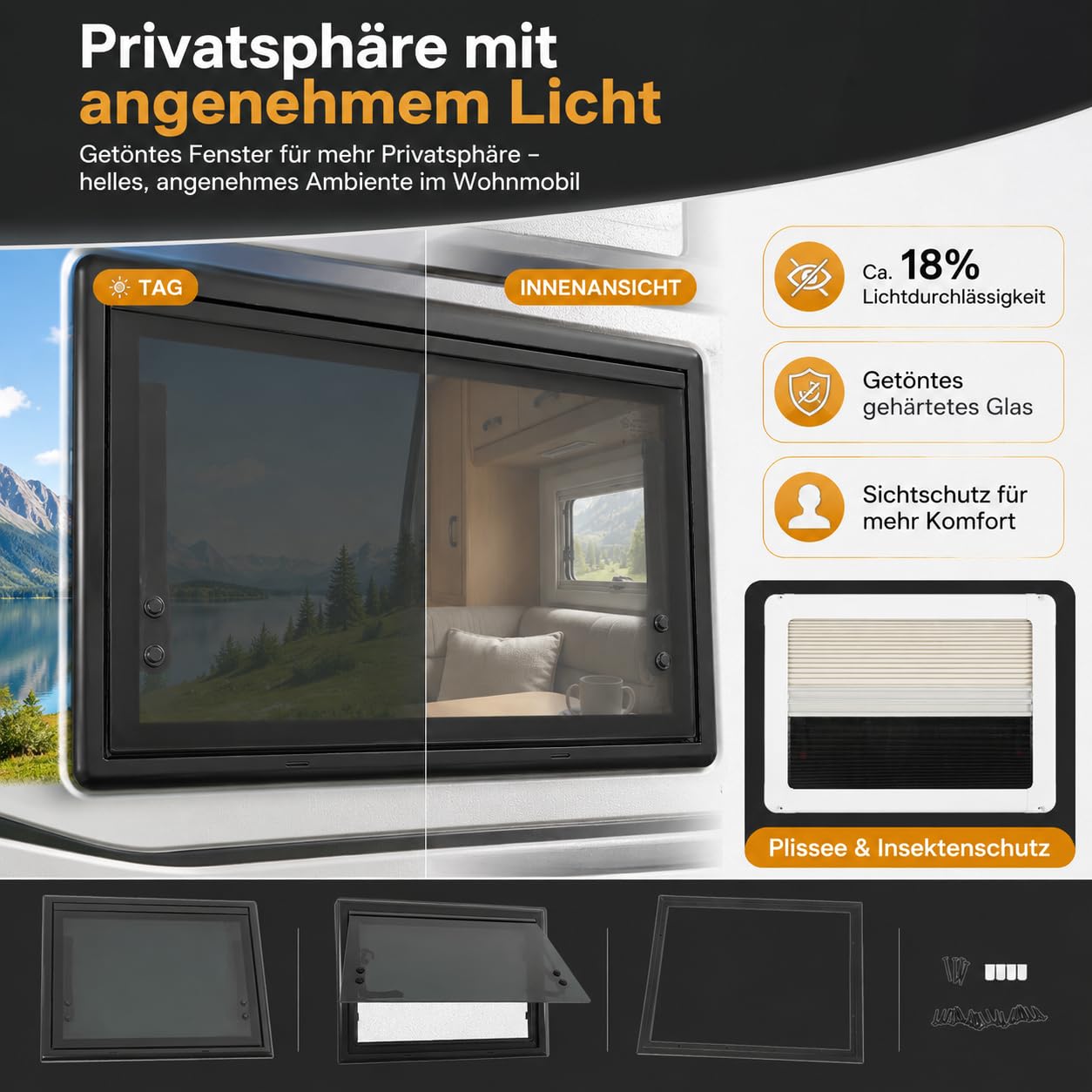 50x35cm Ventana de caravana 85°Ventana Camper Homologada estor