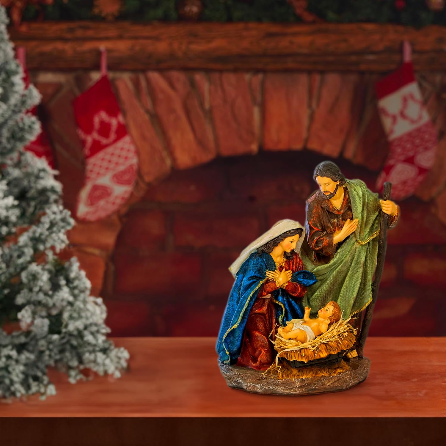 Avilia Figurines Nativité en résine résistante 24,5 x 29,5 cm – Personnages de crèche artisanaux avec Sainte Famille idéale pour décorer Votre crèche ou cabane de Noël – Également idéal comme idée