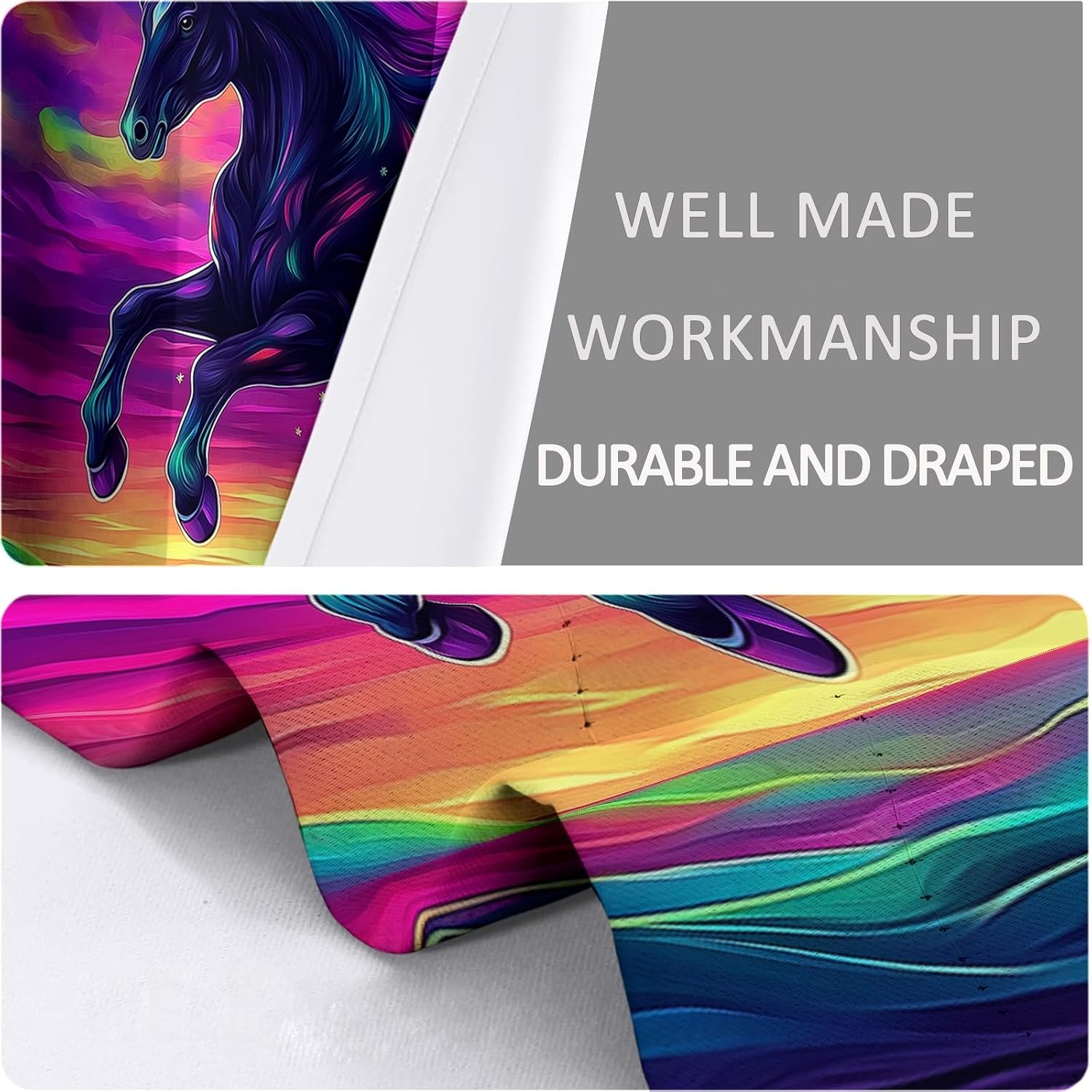 Kids Blackout Curtains for Bedroom 2 Panels - Fantasy Animal Horse Cartoon Anime Window Curtain Drapes for Living Room Decor Multicolor Thermal Insulated Grommet Window Treatment 27.5 x 63 inch(W x L)