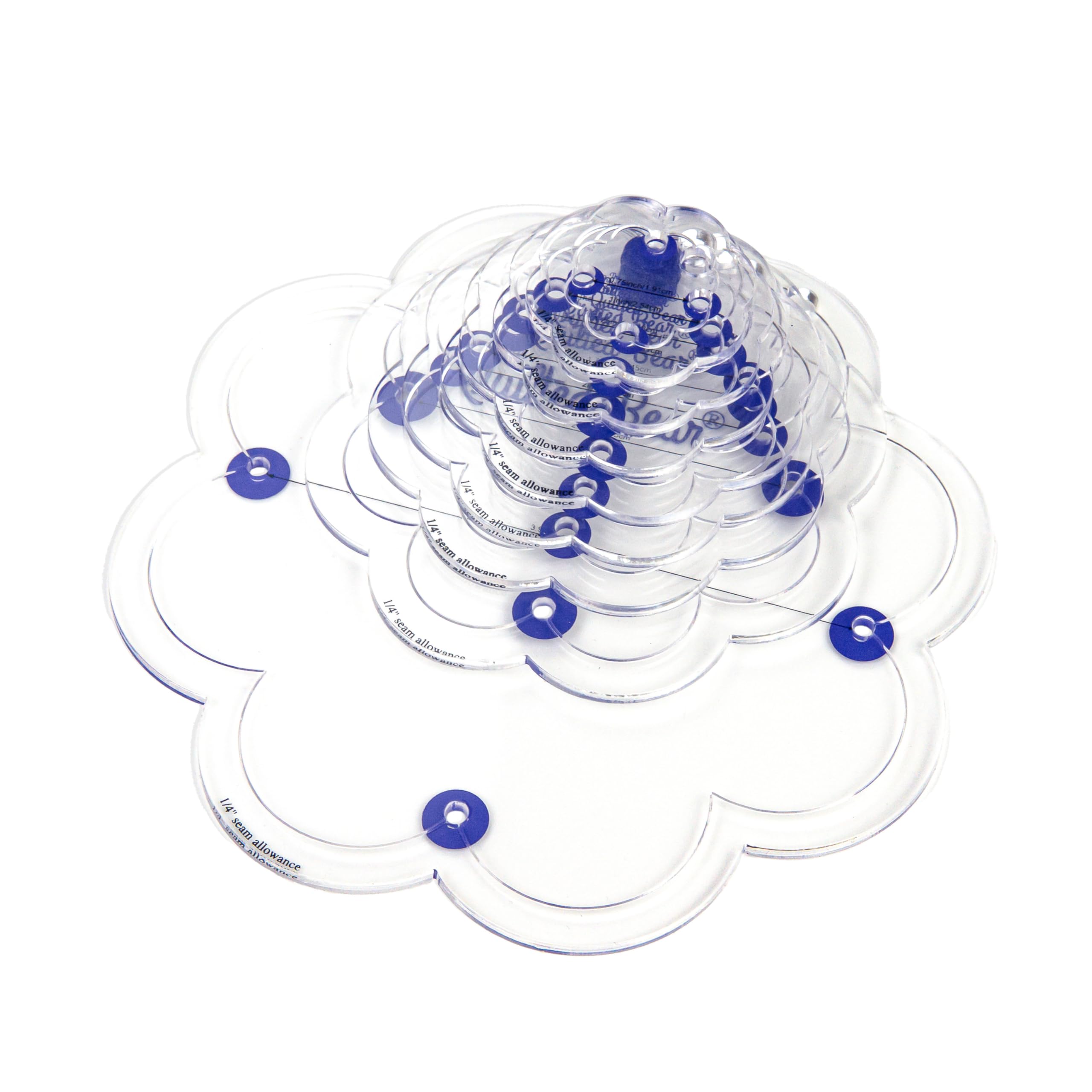 The Quilted Bear Flower Quilting Templates - Set of 8 Non-Slip Acrylic Quilt Templates, Ideal Sewing Products, Quilt Tools & Sewing Tools for Machine Quilting (3/4 inch - 3 inches)