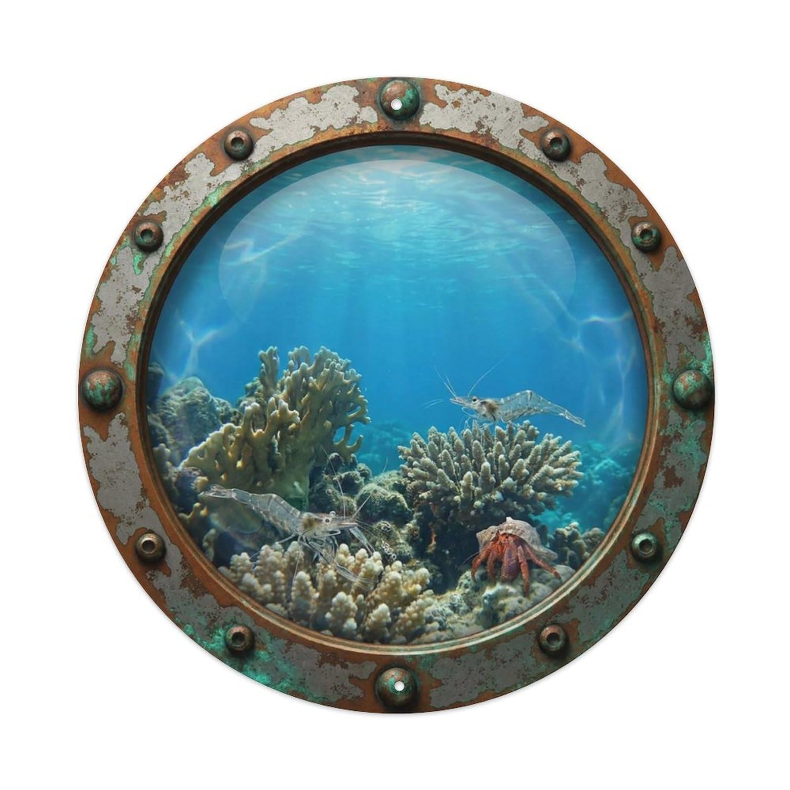 Gead 8X8inch Style Vintage Porthole Shrimp Nautical Window View Metal Tin Sign