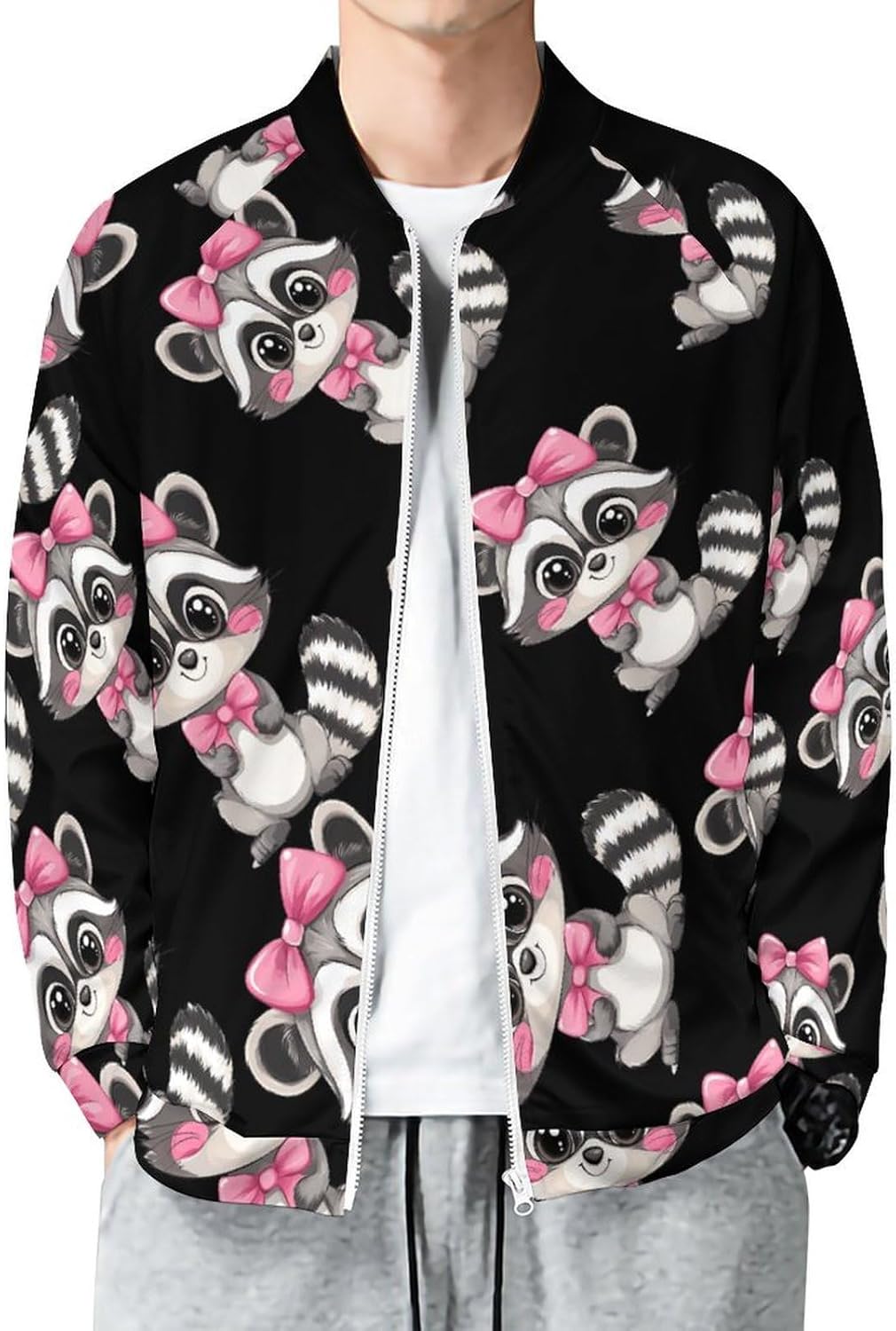 Raccoon Men's Zip Up Sweatshirt Casual Sweater Jackets Long Sleeve Tops Lightweight Coat